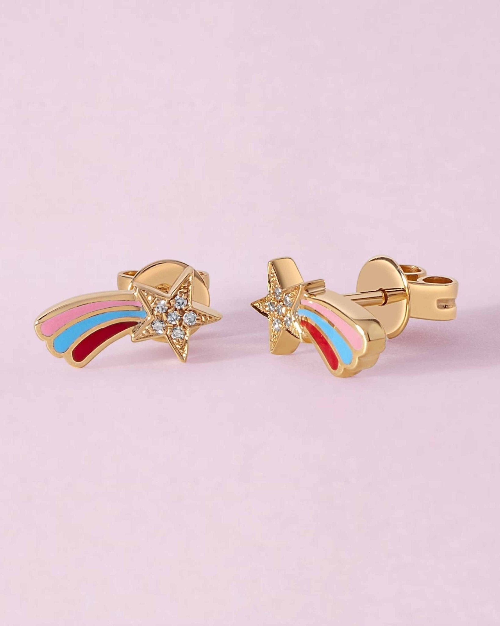 Diamond And Enamel Shooting Star Studs - Sparkle Society