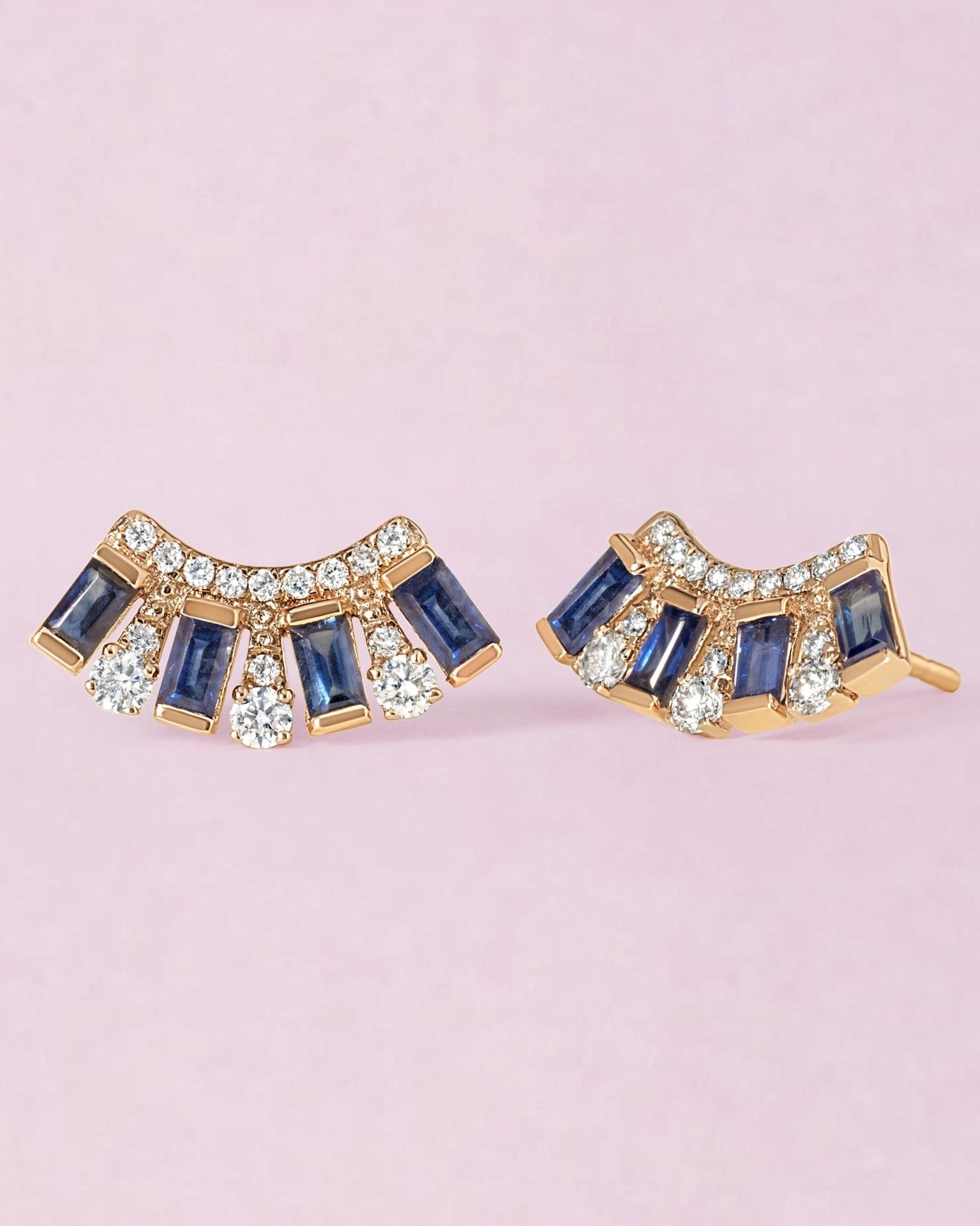 Diamond and Gemstone Baguette Studs - Sparkle Society