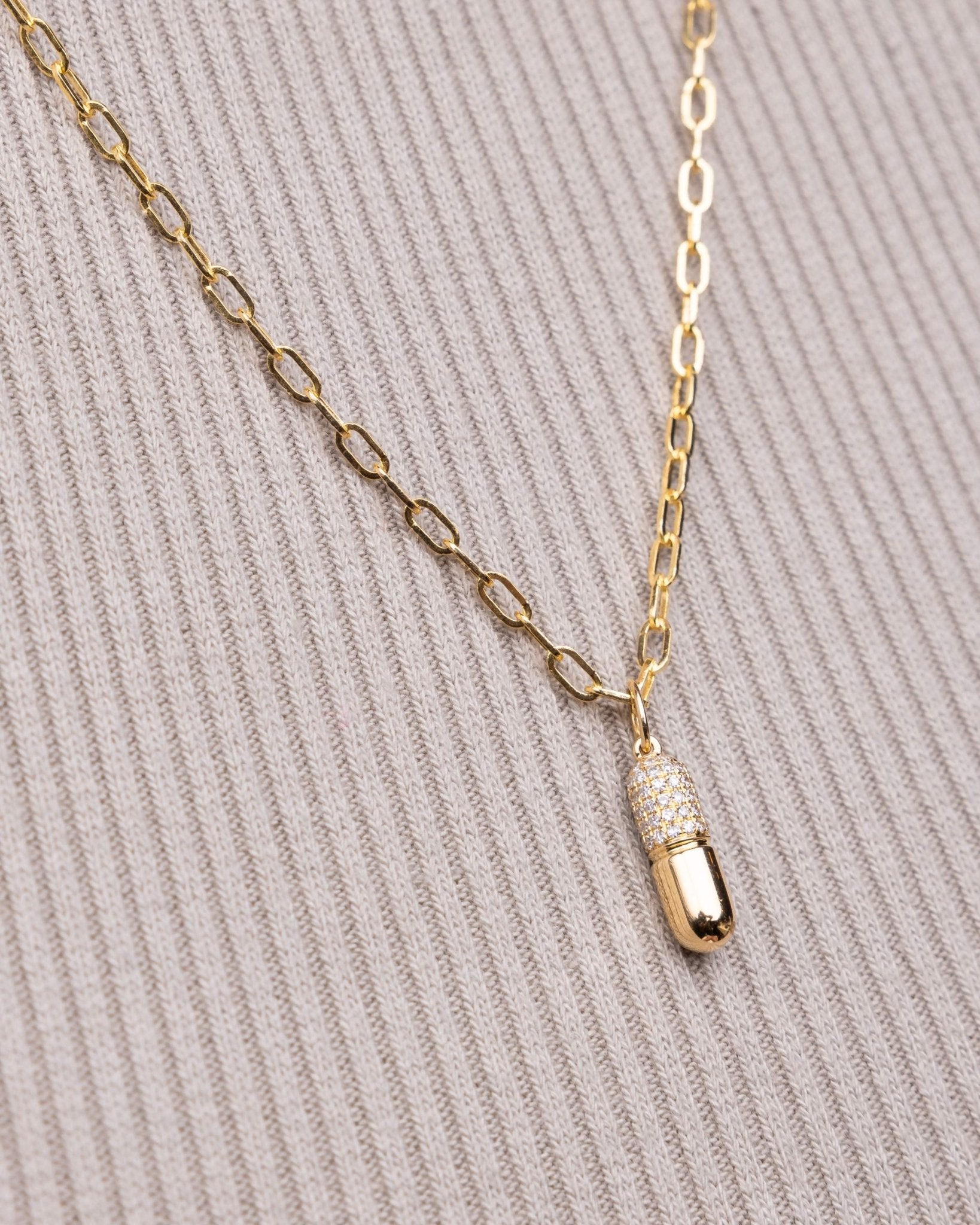 Diamond and Gold Pill Necklace Charm - Sparkle Society