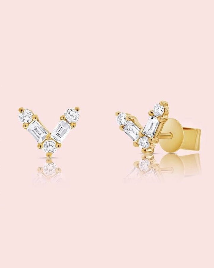 Diamond Baguette V Stud Earrings - Sparkle Society