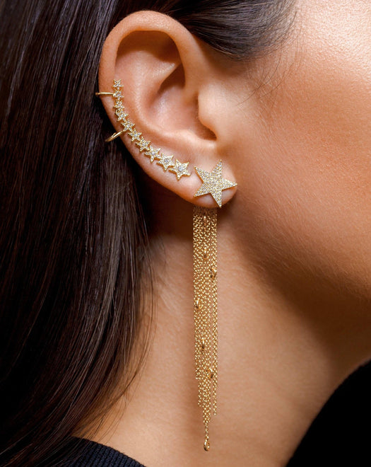 Diamond Bezel Chain Fringe Earring Jacket - Sparkle Society