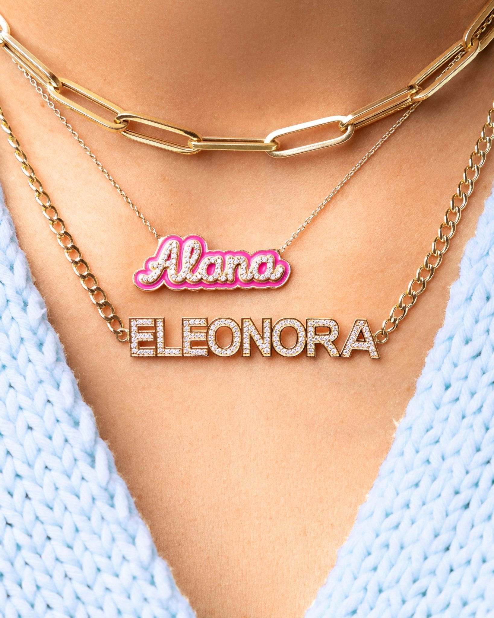 Diamond Bold Name On Curb Chain Necklace - Sparkle Society