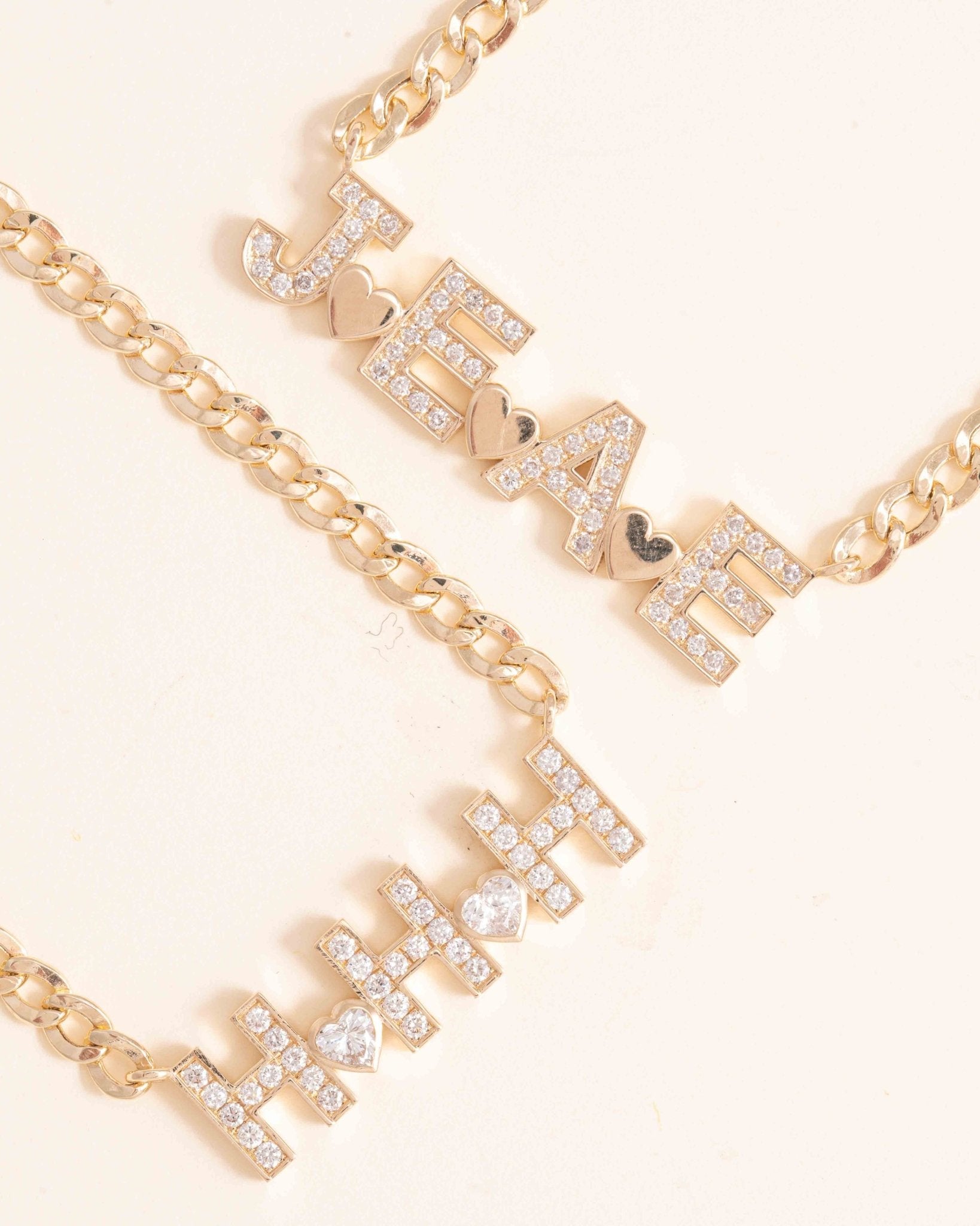 Diamond Custom with Solid Gold Heart Curb Chain Necklace - Sparkle Society