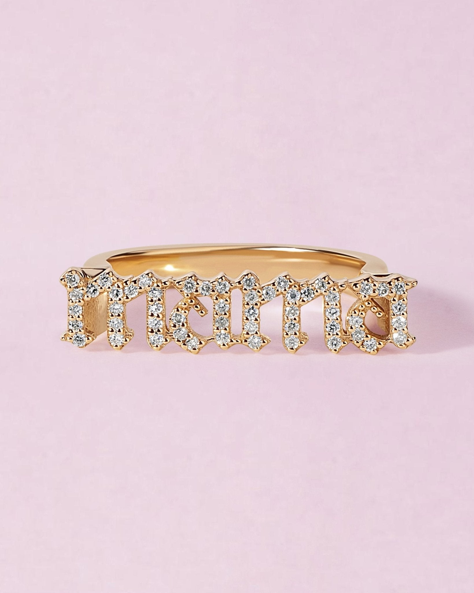 Diamond Gothic Name Ring - Sparkle Society