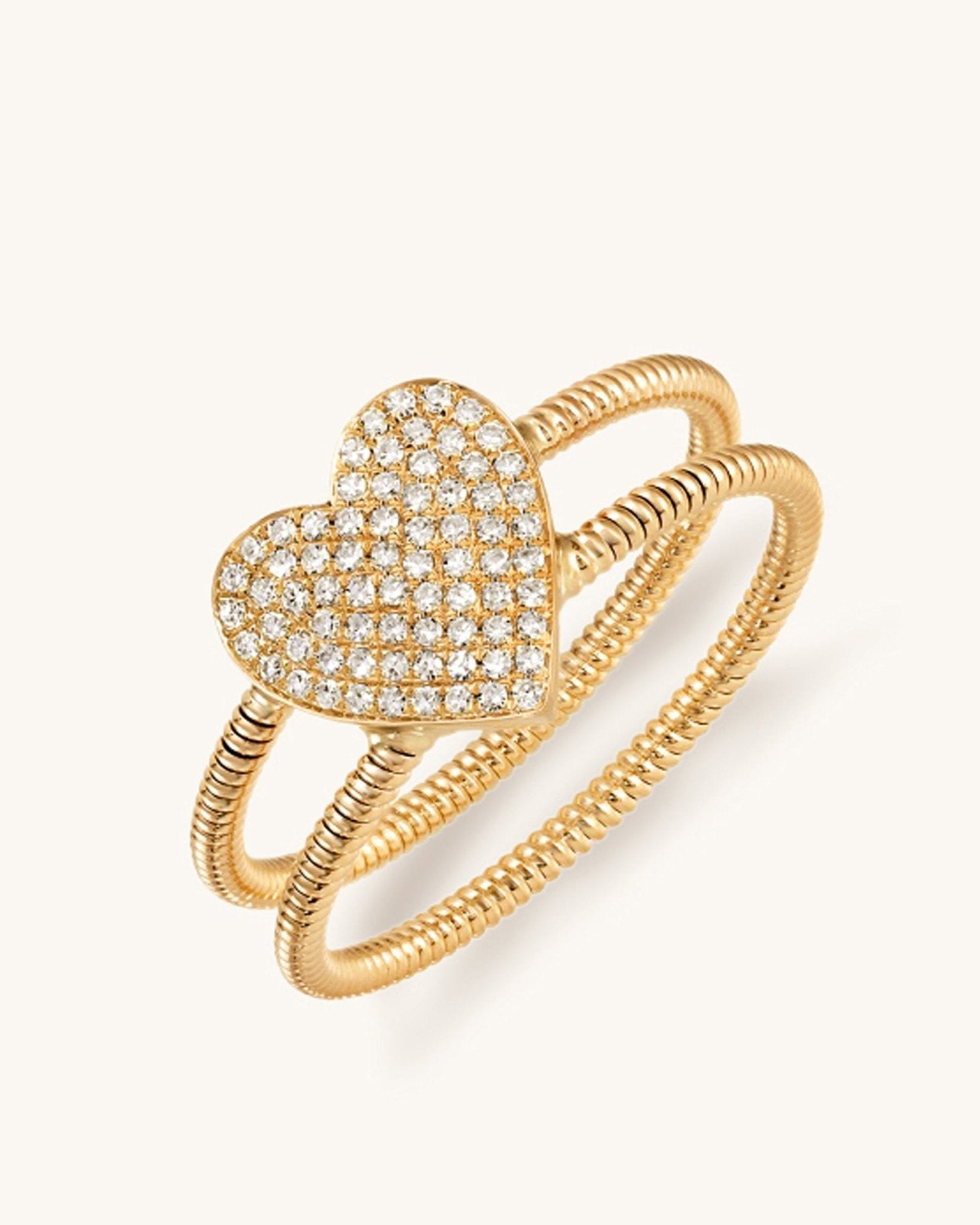 Diamond Heart Gold Ribbed Ring - Sparkle Society