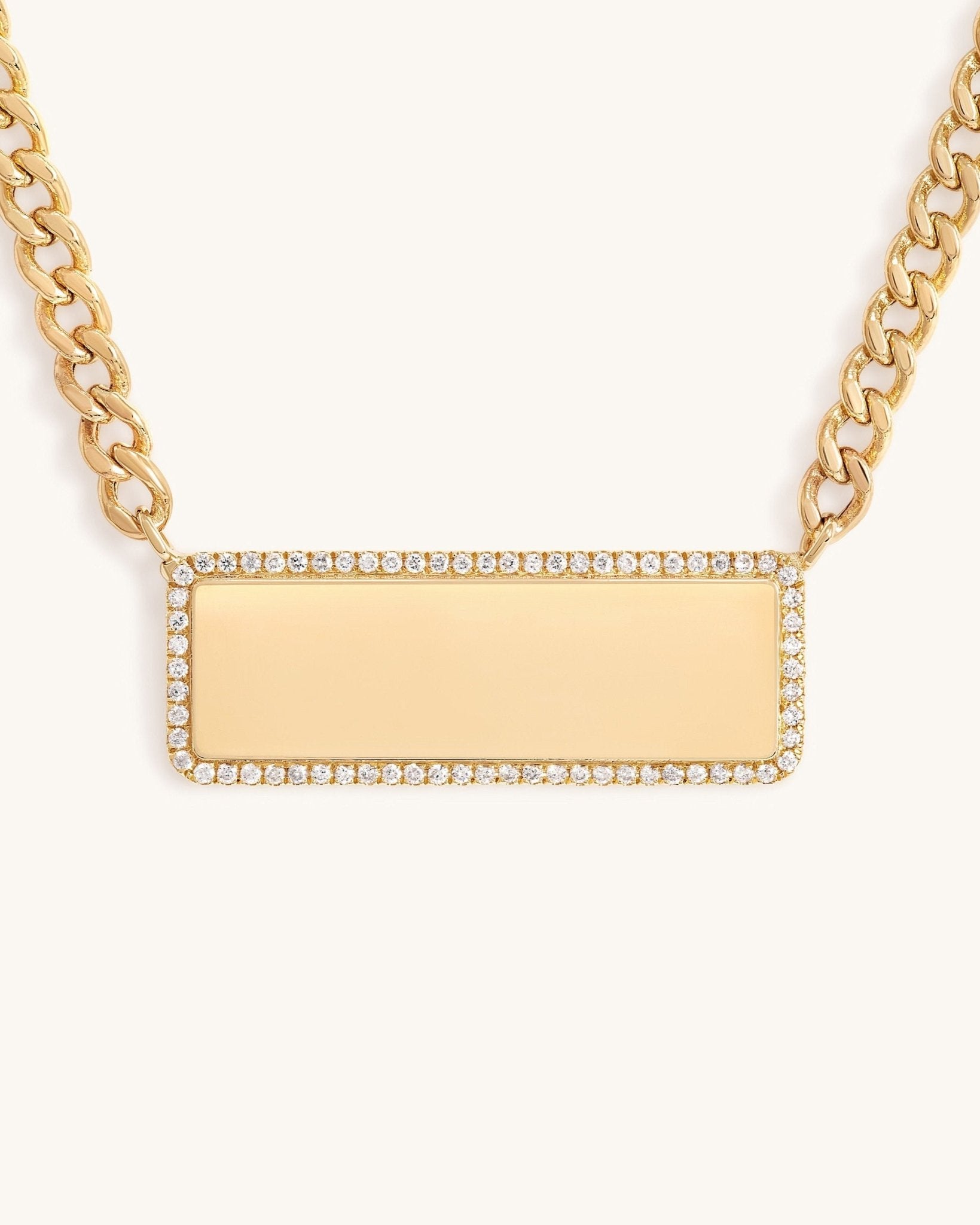 Diamond Horizontal Custom Plate In Curb Chain Necklace - Sparkle Society