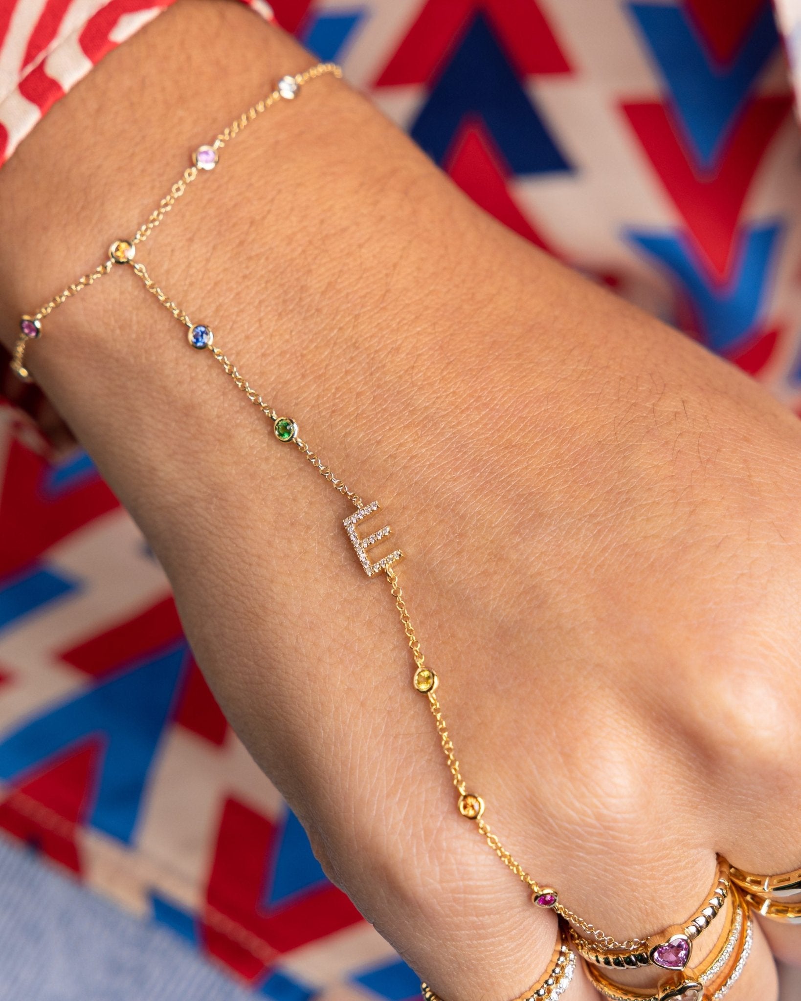 Diamond Initial Rainbow Hand Chain Bracelet - Sparkle Society