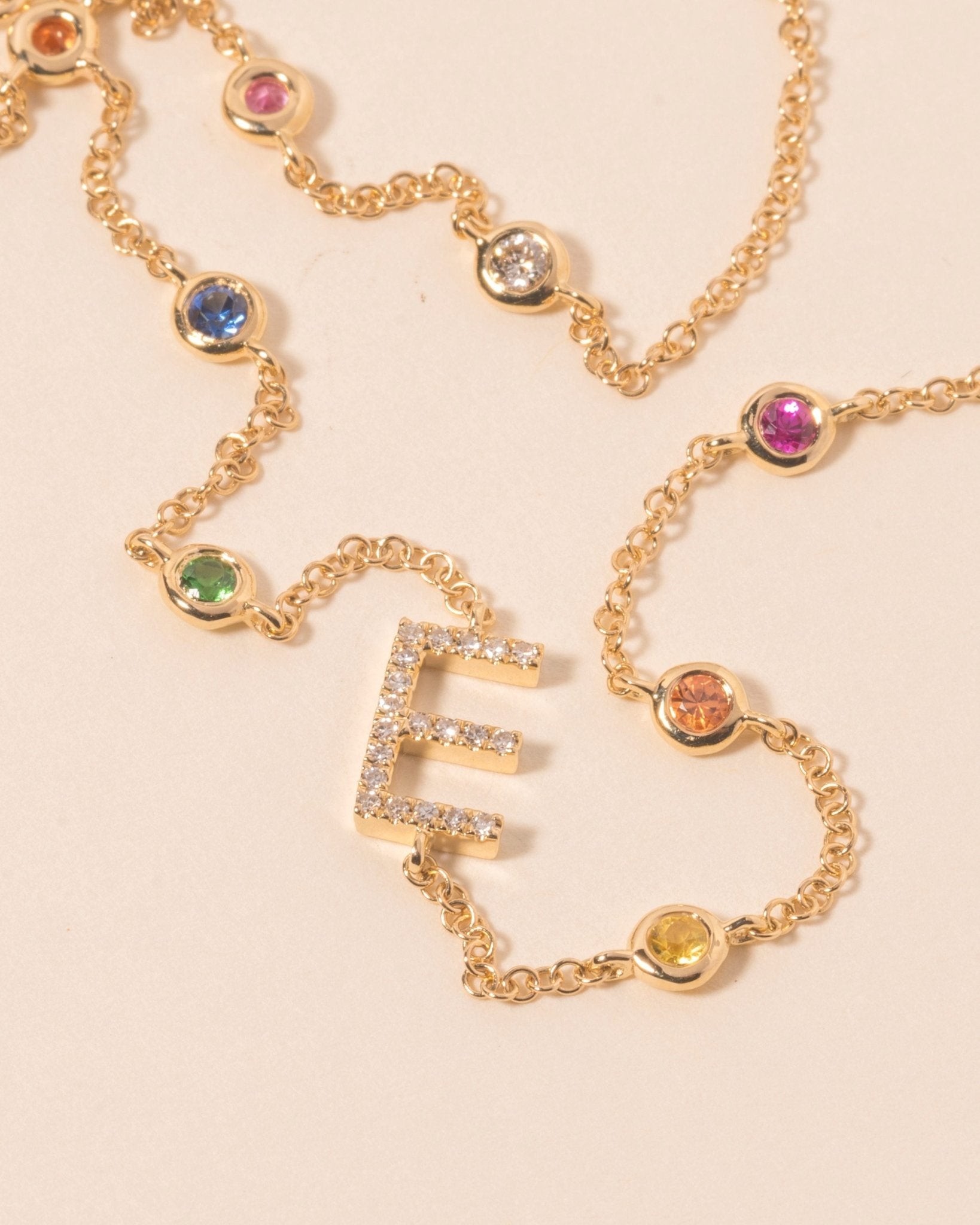 Diamond Initial Rainbow Hand Chain Bracelet - Sparkle Society