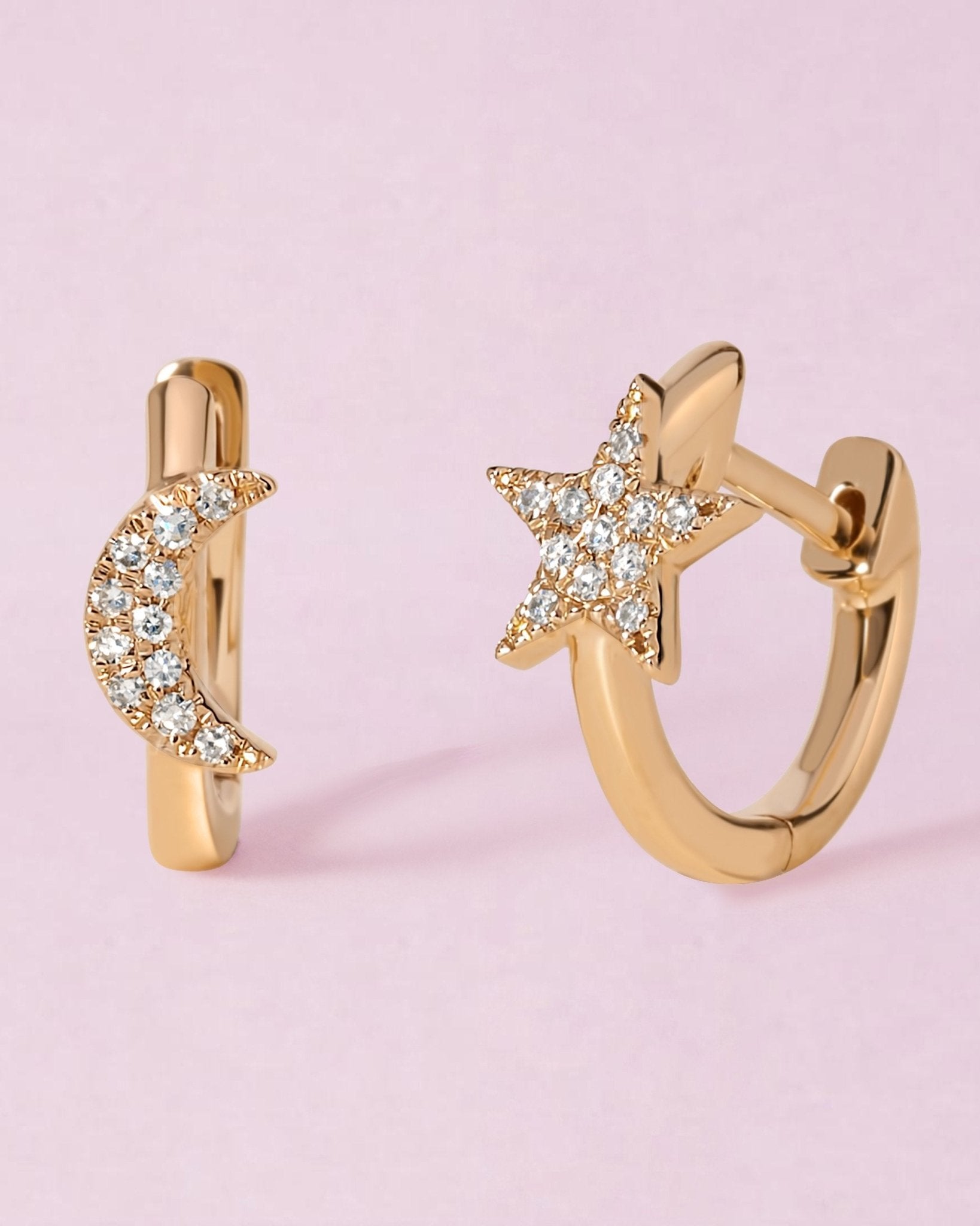 Diamond Moon And Star Gold Huggie Earrings - Sparkle Society