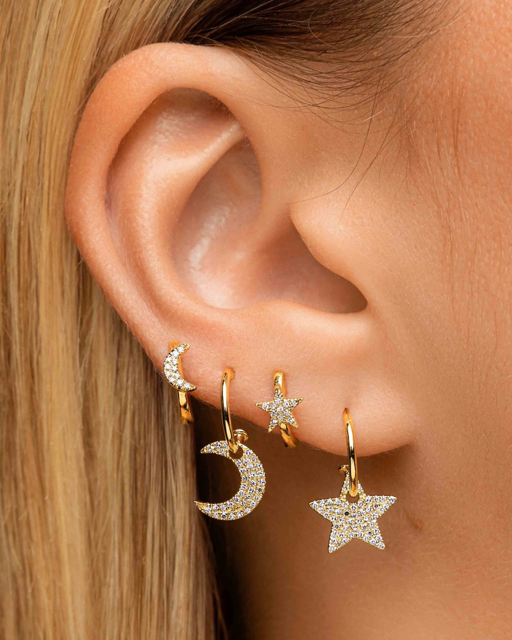 Diamond Moon And Star Gold Huggie Earrings - Sparkle Society