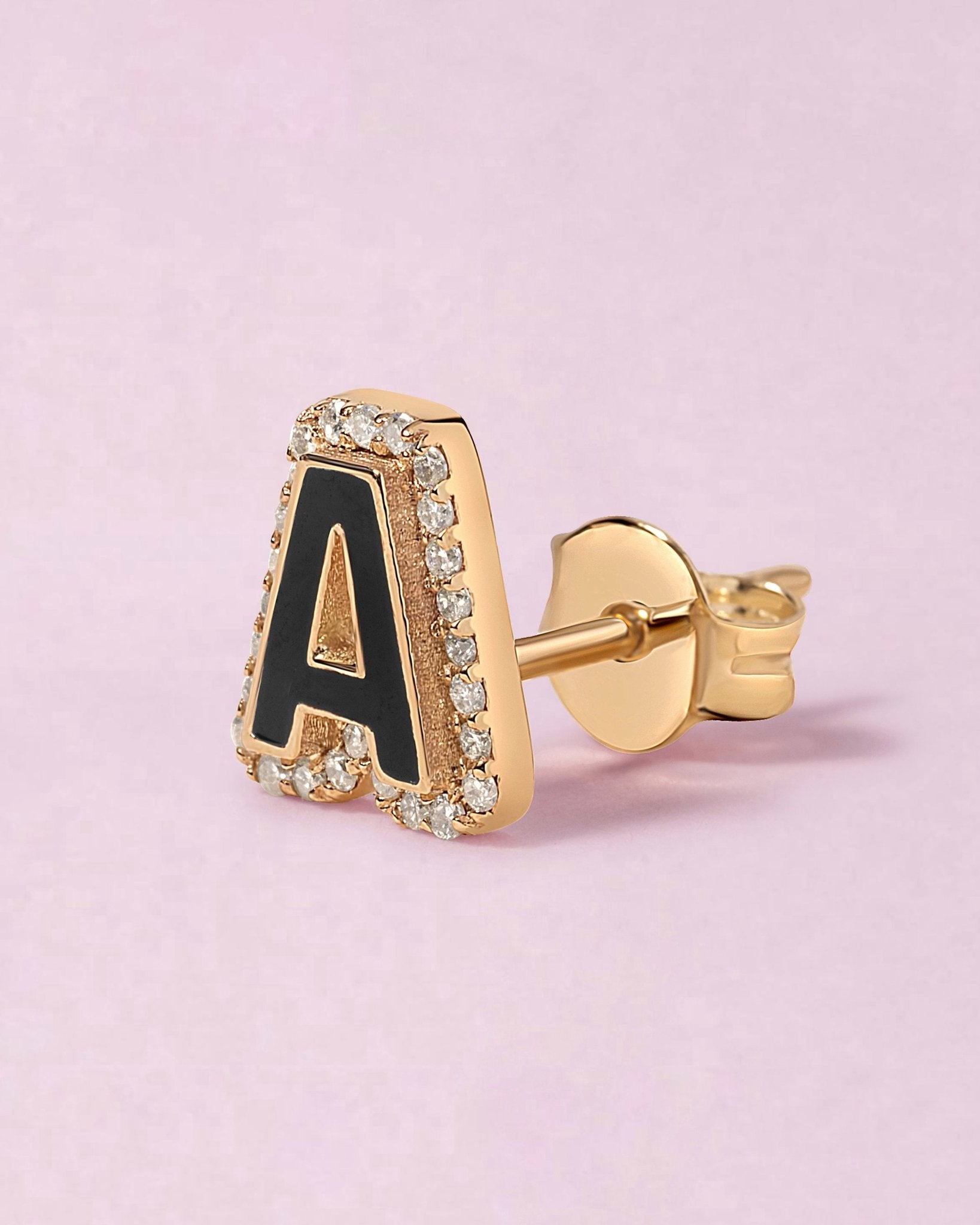 Diamond Outline Enamel Initial Studs - Sparkle Society