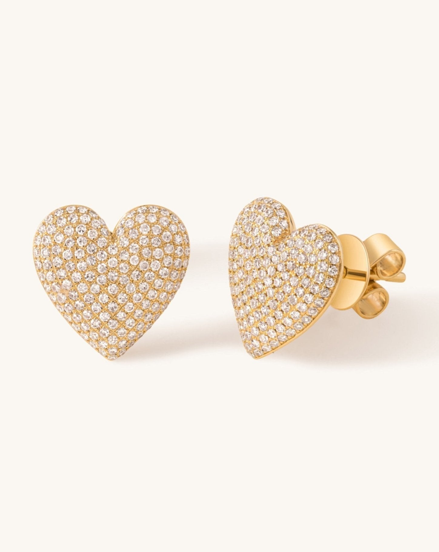 Diamond Puffed Heart Studs - Sparkle Society