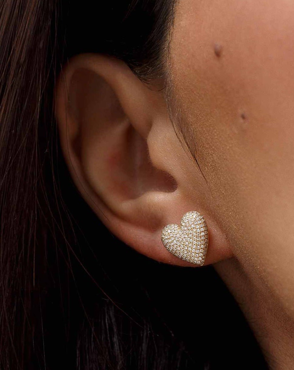 Diamond Puffed Heart Studs - Sparkle Society