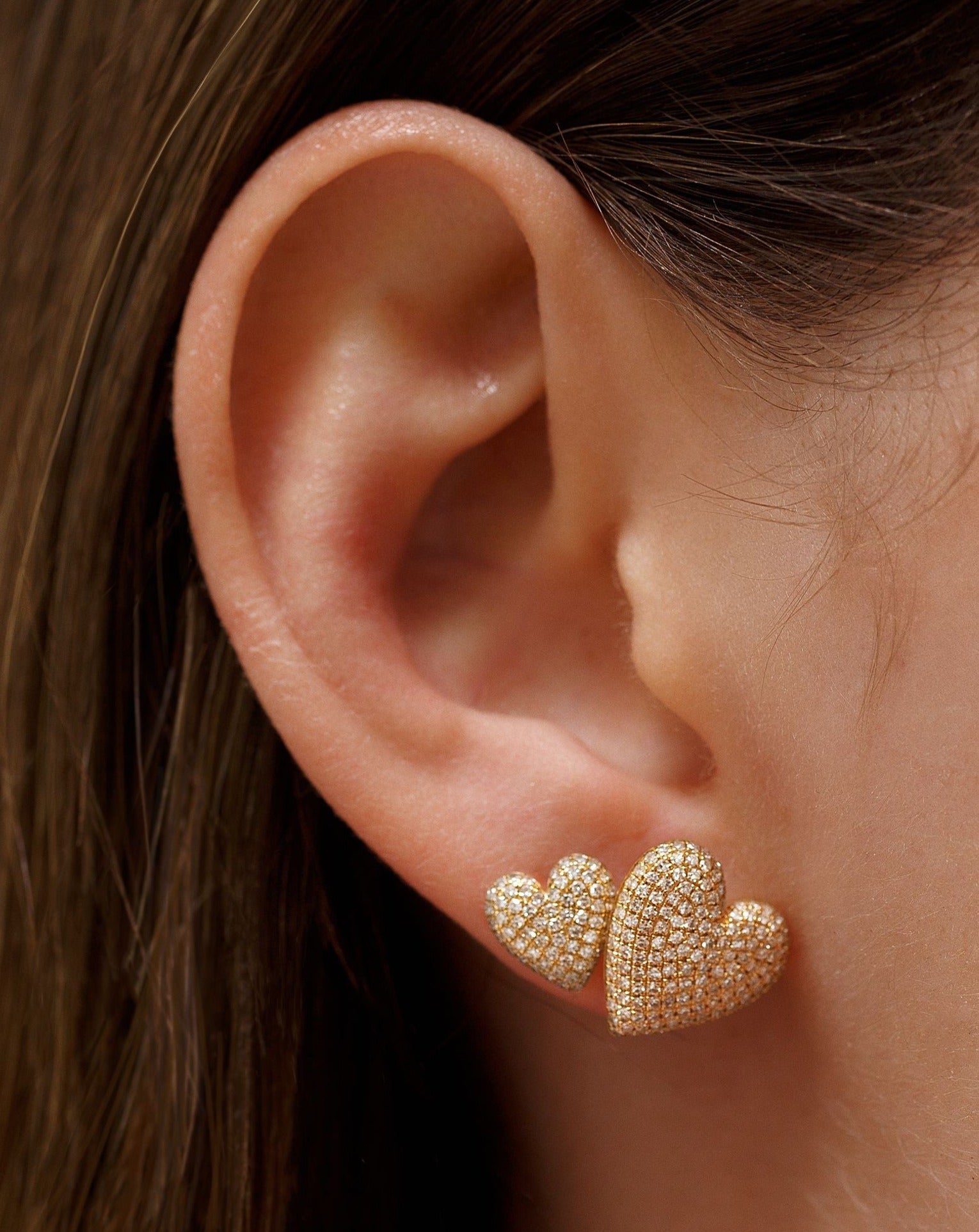 Diamond Puffed Heart Studs - Sparkle Society