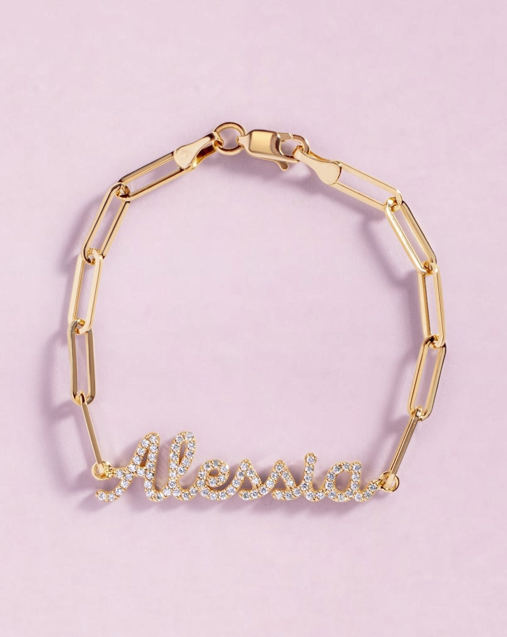 Diamond Script Name On Paper Clip Bracelet - Sparkle Society