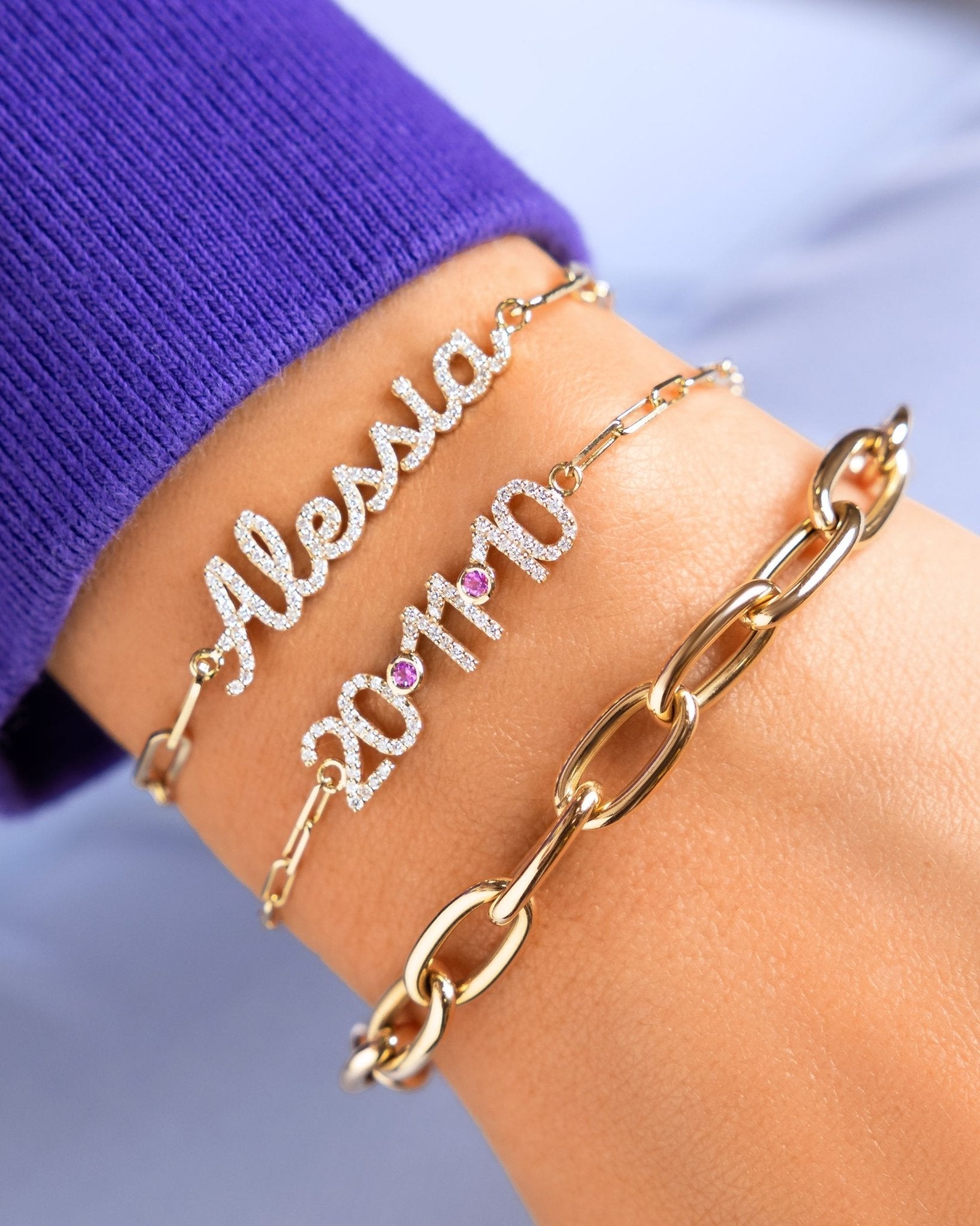 Diamond Script Name On Paper Clip Bracelet - Sparkle Society