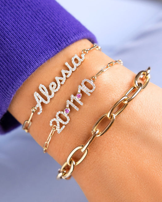 Diamond Script Name On Paper Clip Bracelet - Sparkle Society