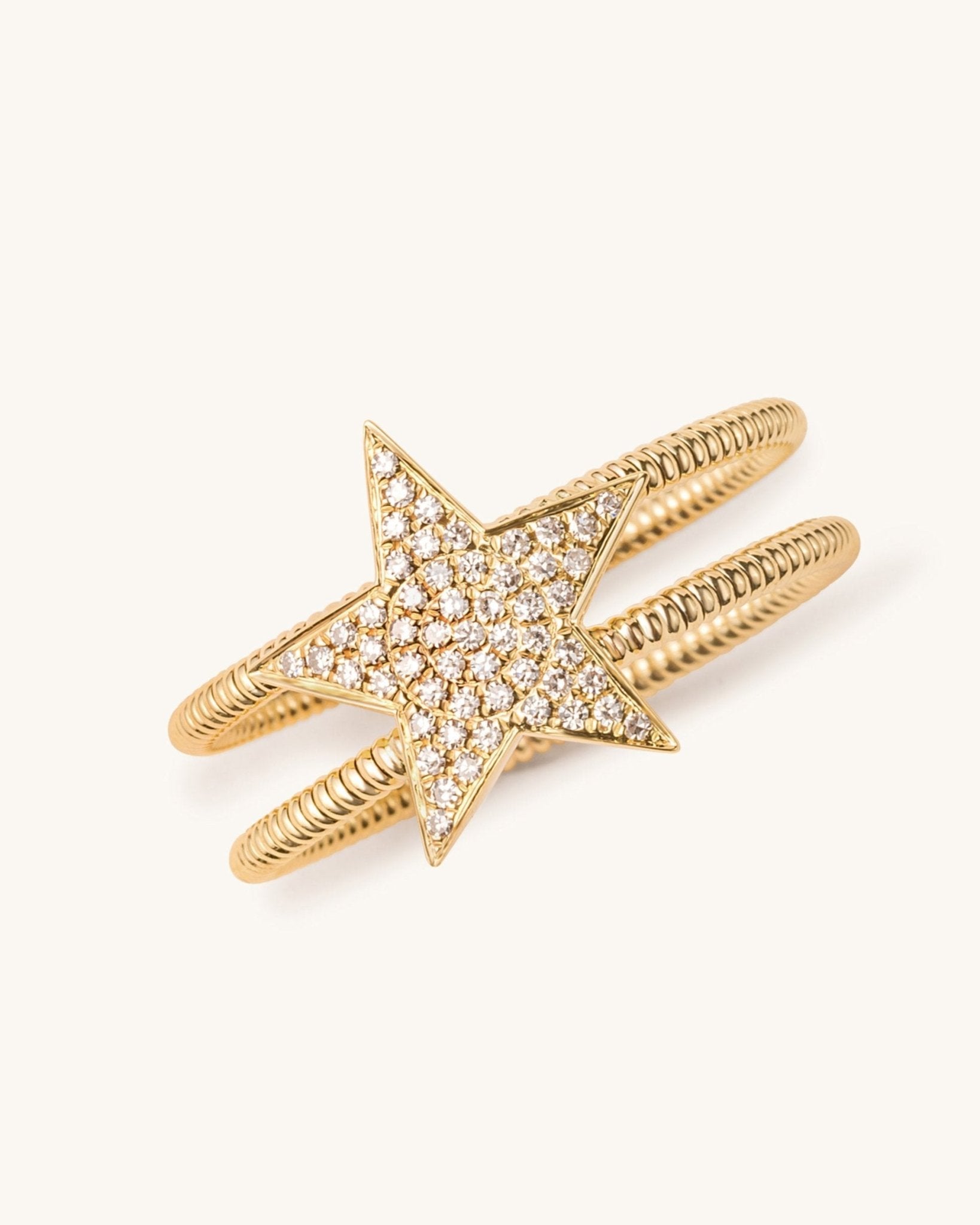 Diamond Star Gold Ribbed Ring - Sparkle Society