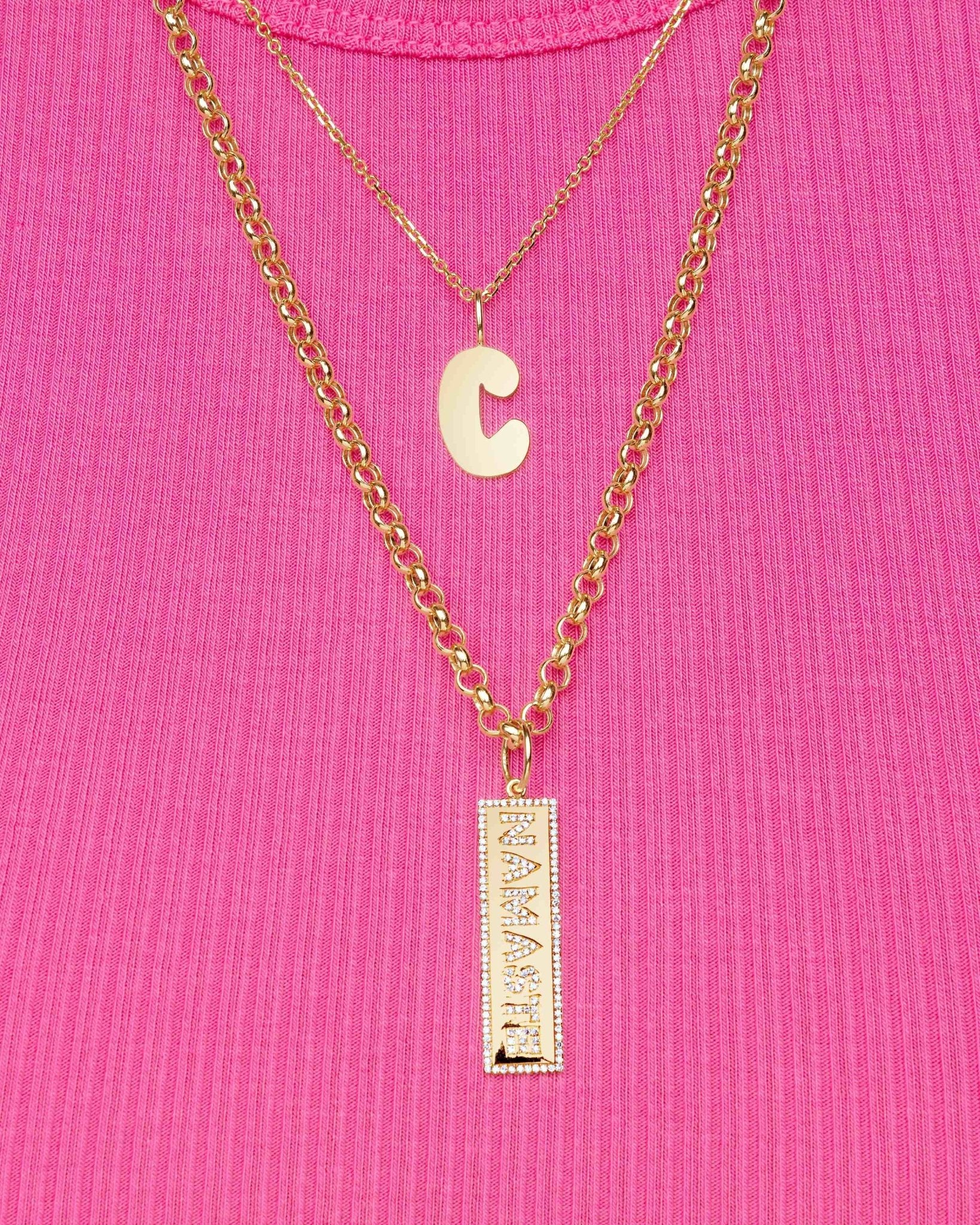 Diamond Vertical Custom Plate Necklace Charm - Sparkle Society