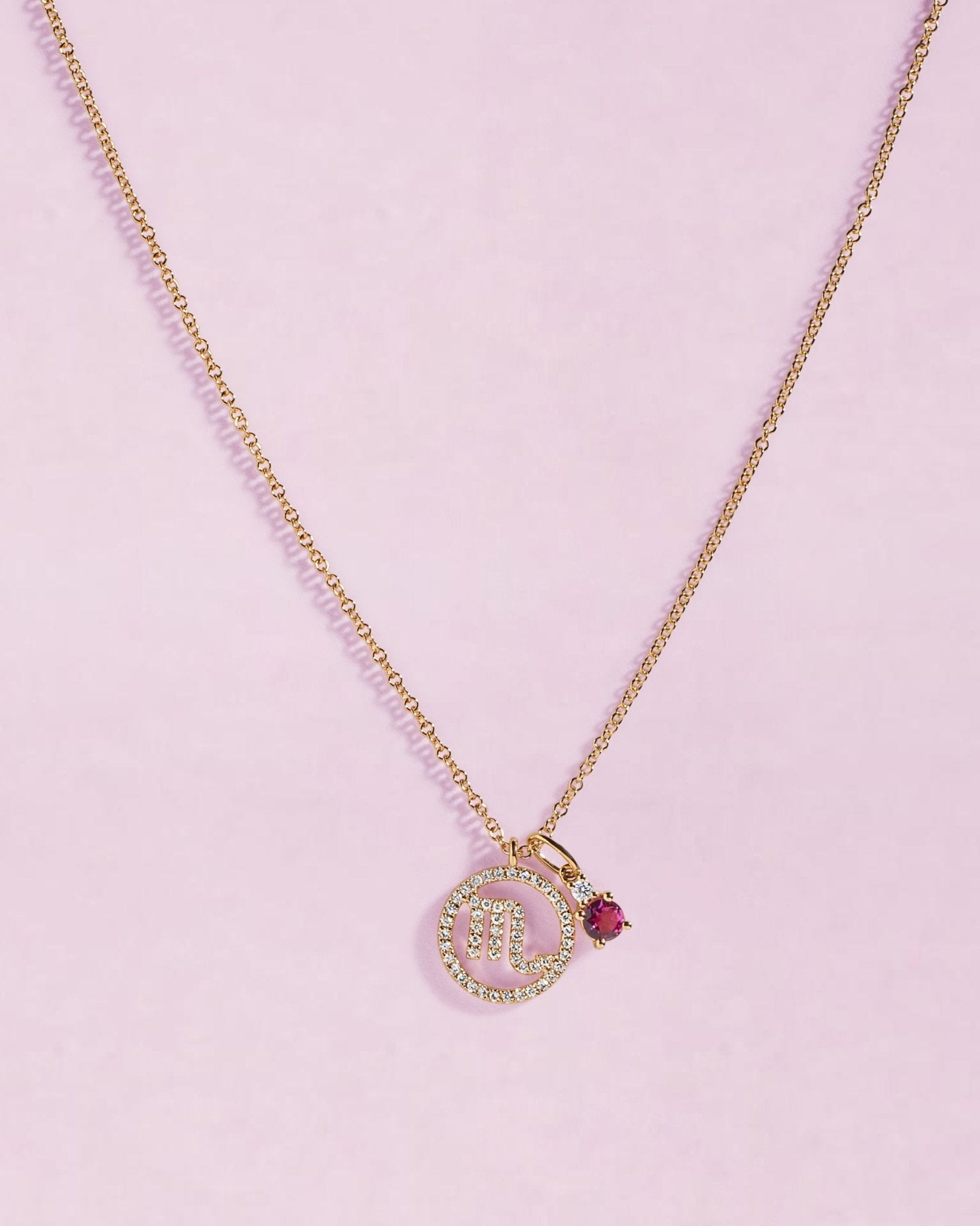 Diamond Zodiac Necklace with Birthstone Charm - Sparkle Society