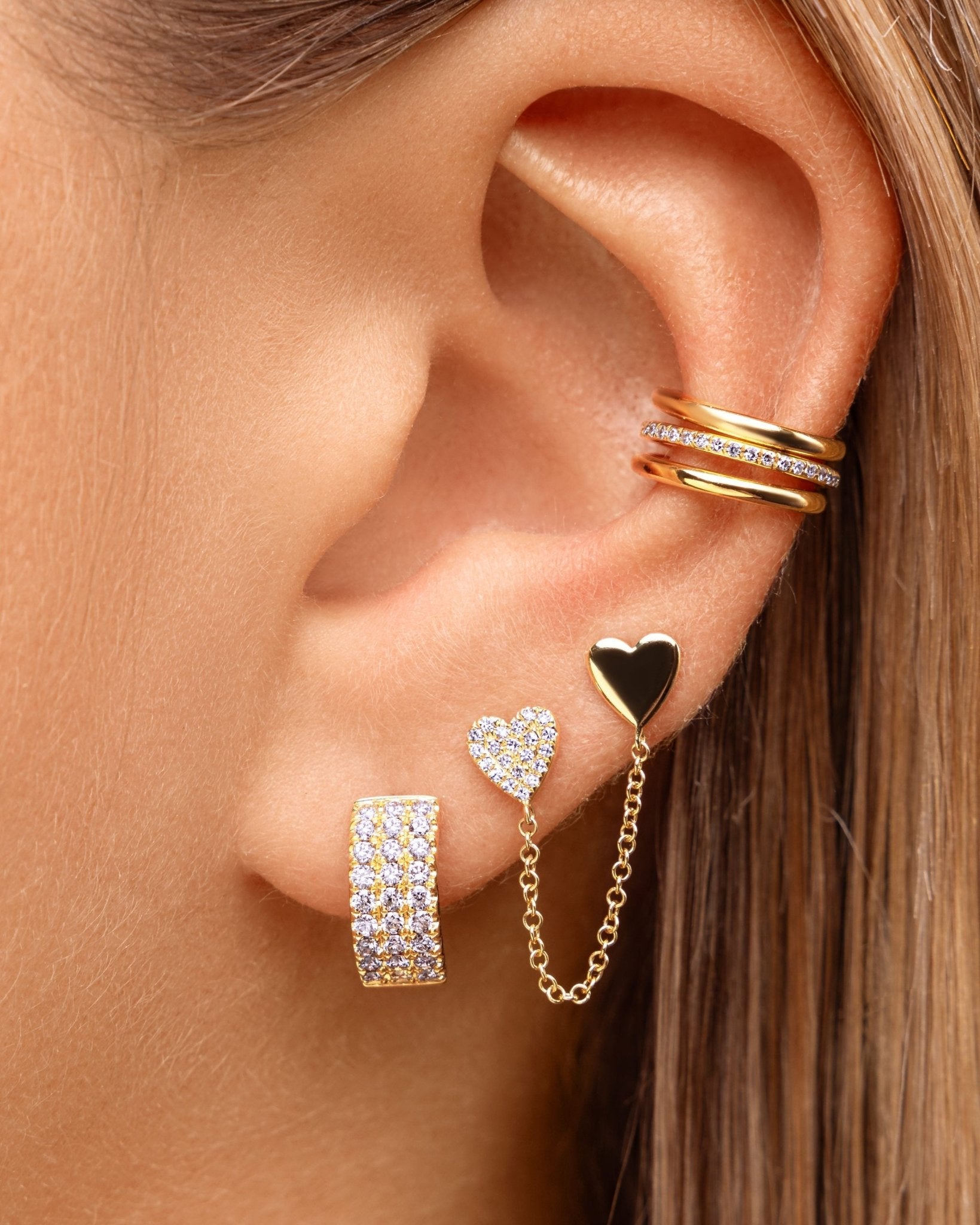 Double Heart Chain Drop Earrings - Sparkle Society