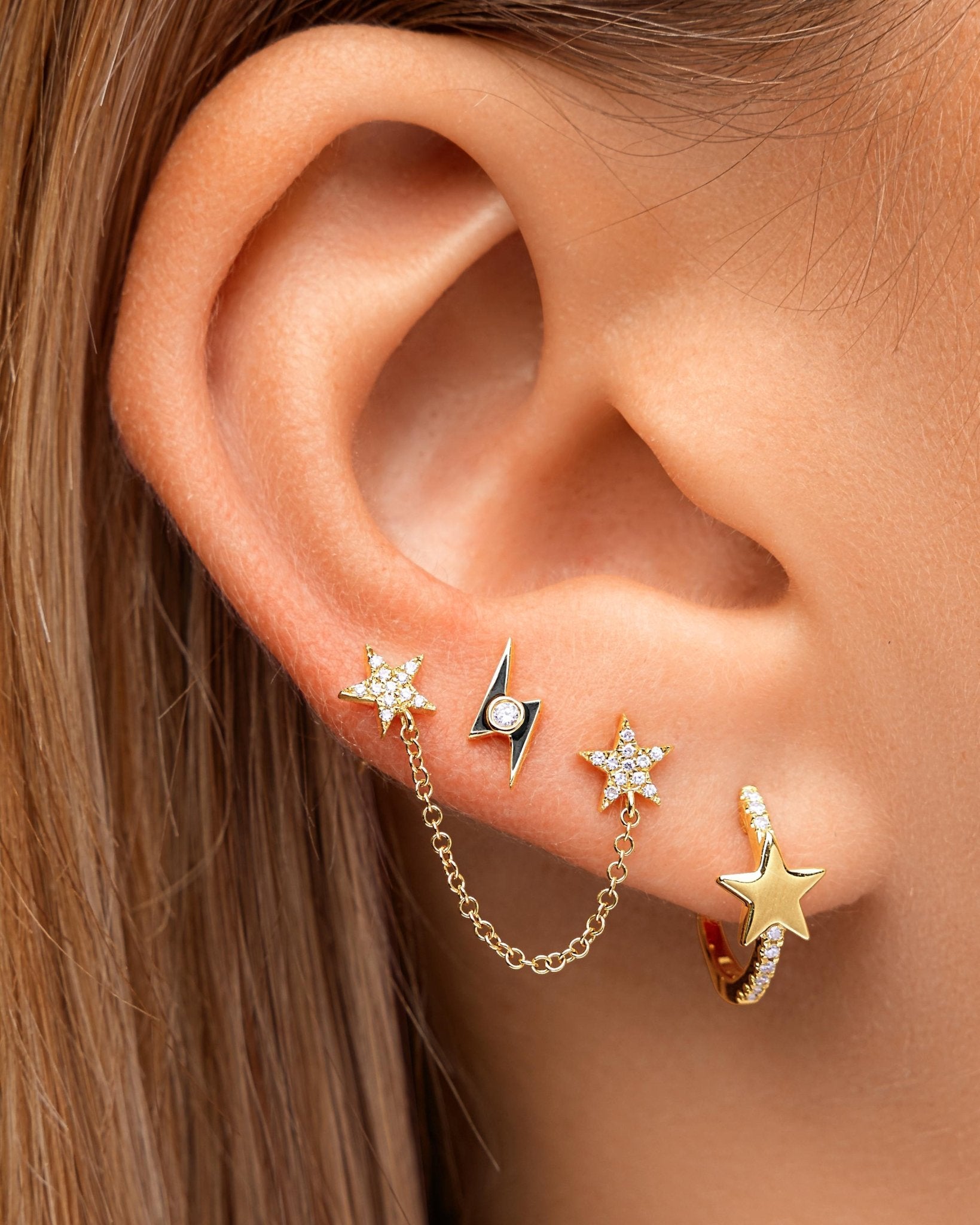 Double Pave Star Chain Drop Earrings - Sparkle Society