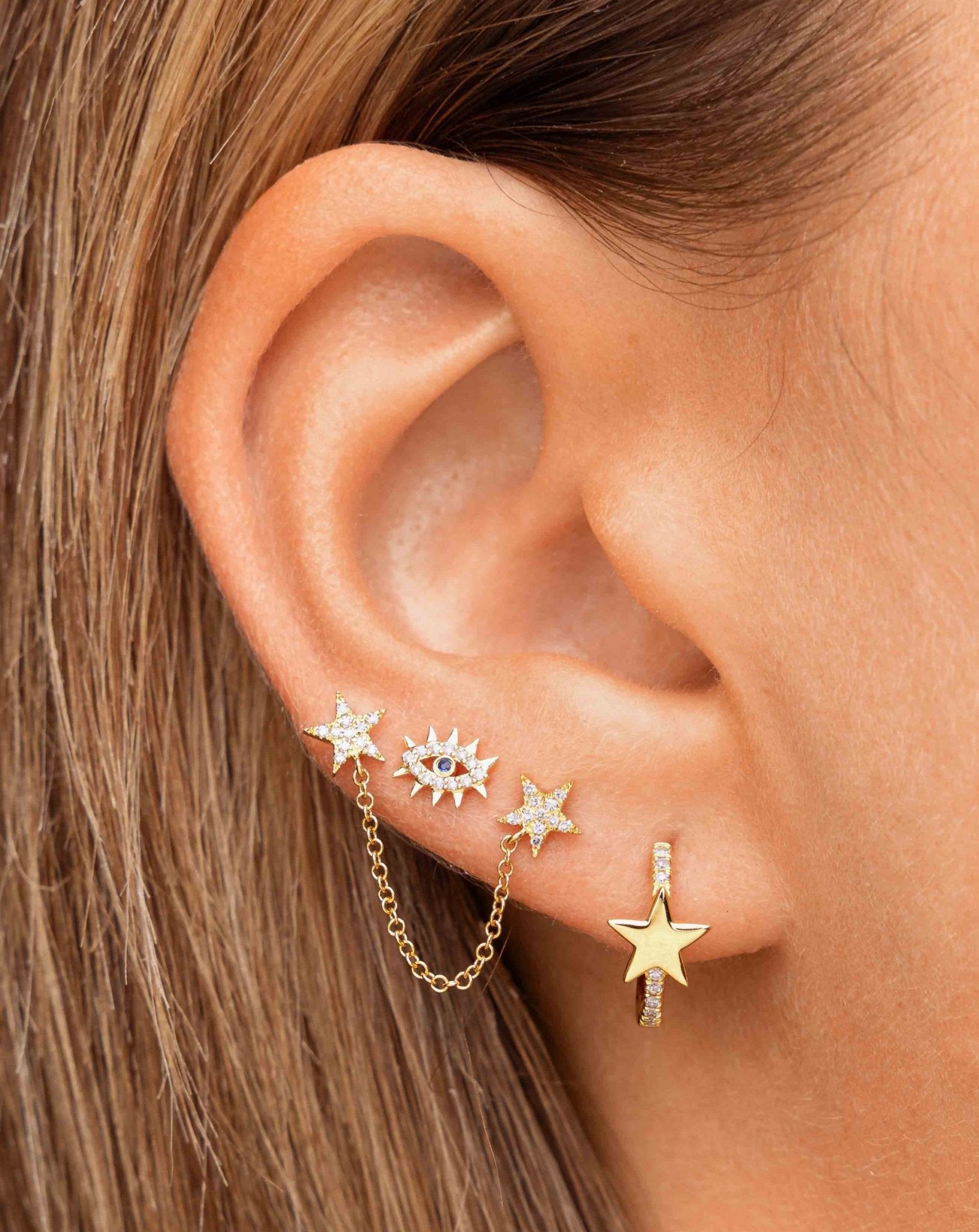 Double Pave Star Chain Drop Earrings - Sparkle Society