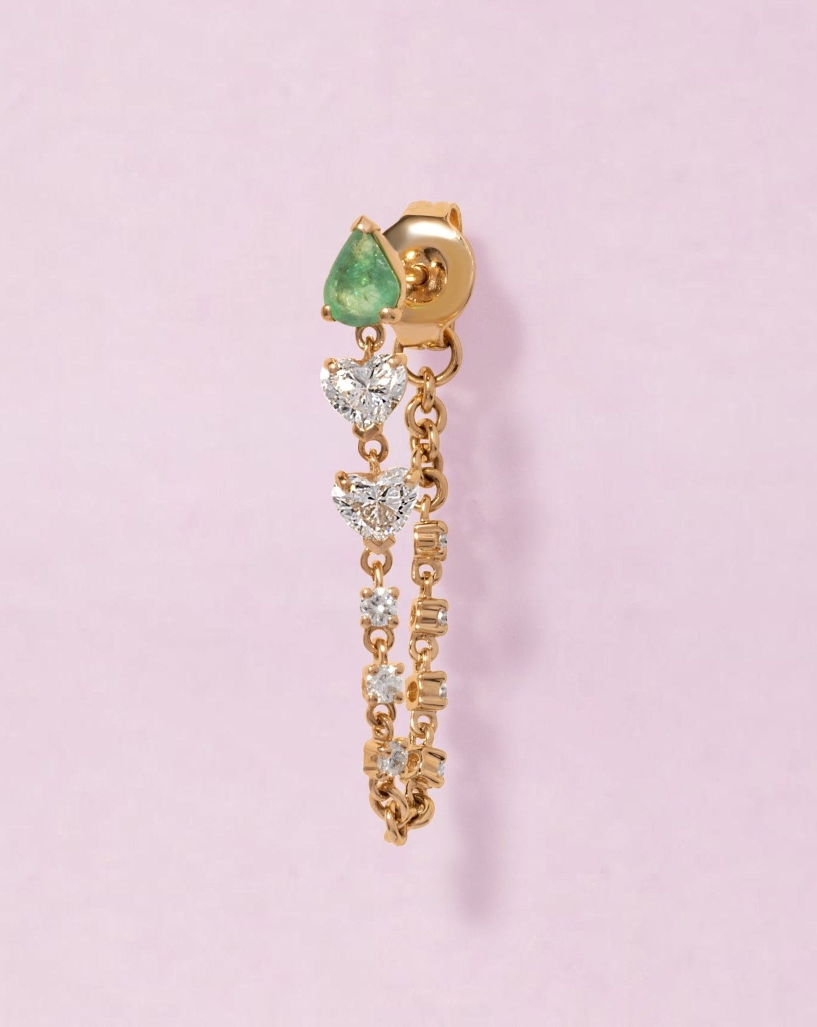 Emerald Pear Diamond Heart Drop Earrings - Sparkle Society