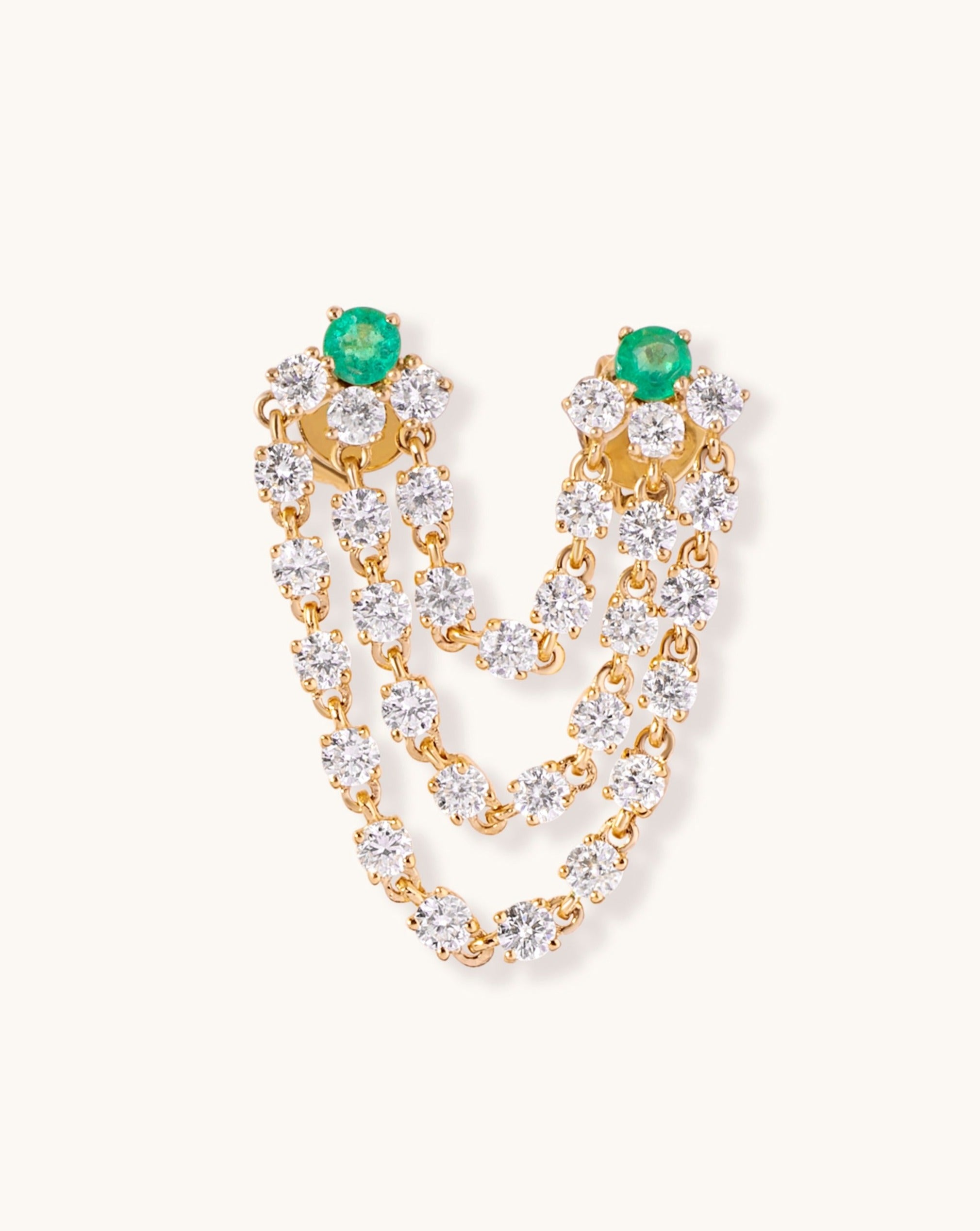 Emerald Triple Diamond Chain Drop Earrings - Sparkle Society