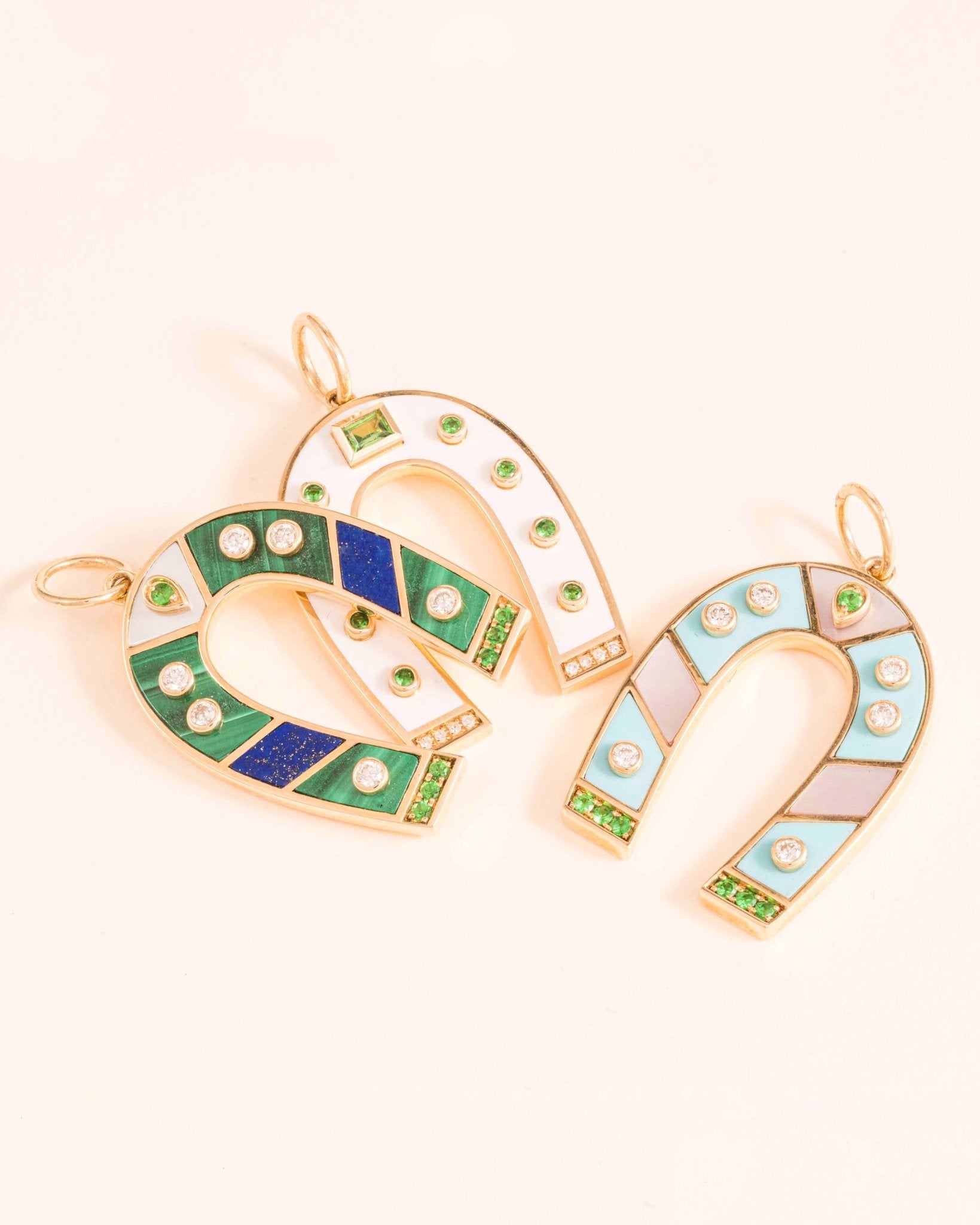 Enamel and Gemstone Horseshoe Necklace Charm - Sparkle Society