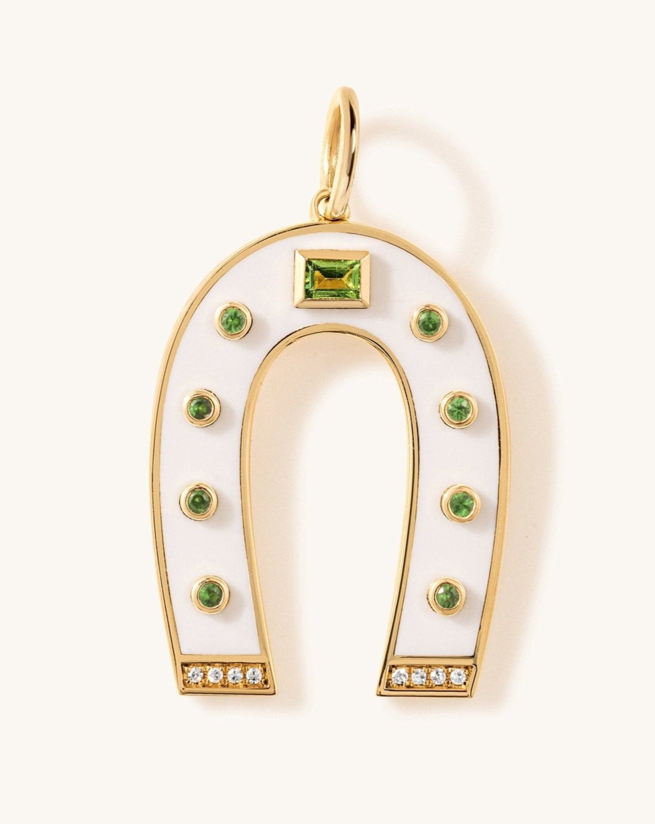 Enamel and Gemstone Horseshoe Necklace Charm - Sparkle Society