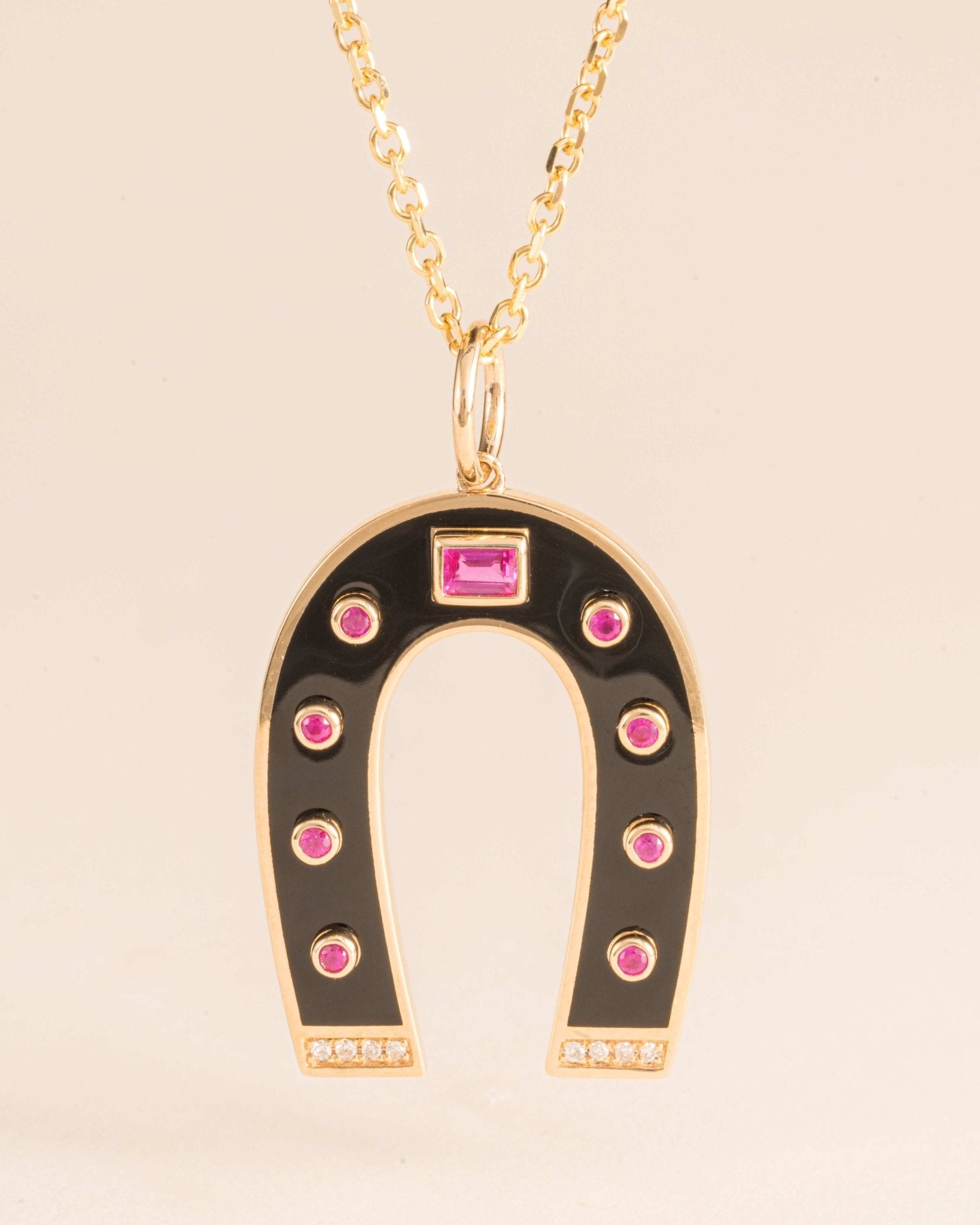 Enamel and Gemstone Horseshoe Necklace Charm - Sparkle Society