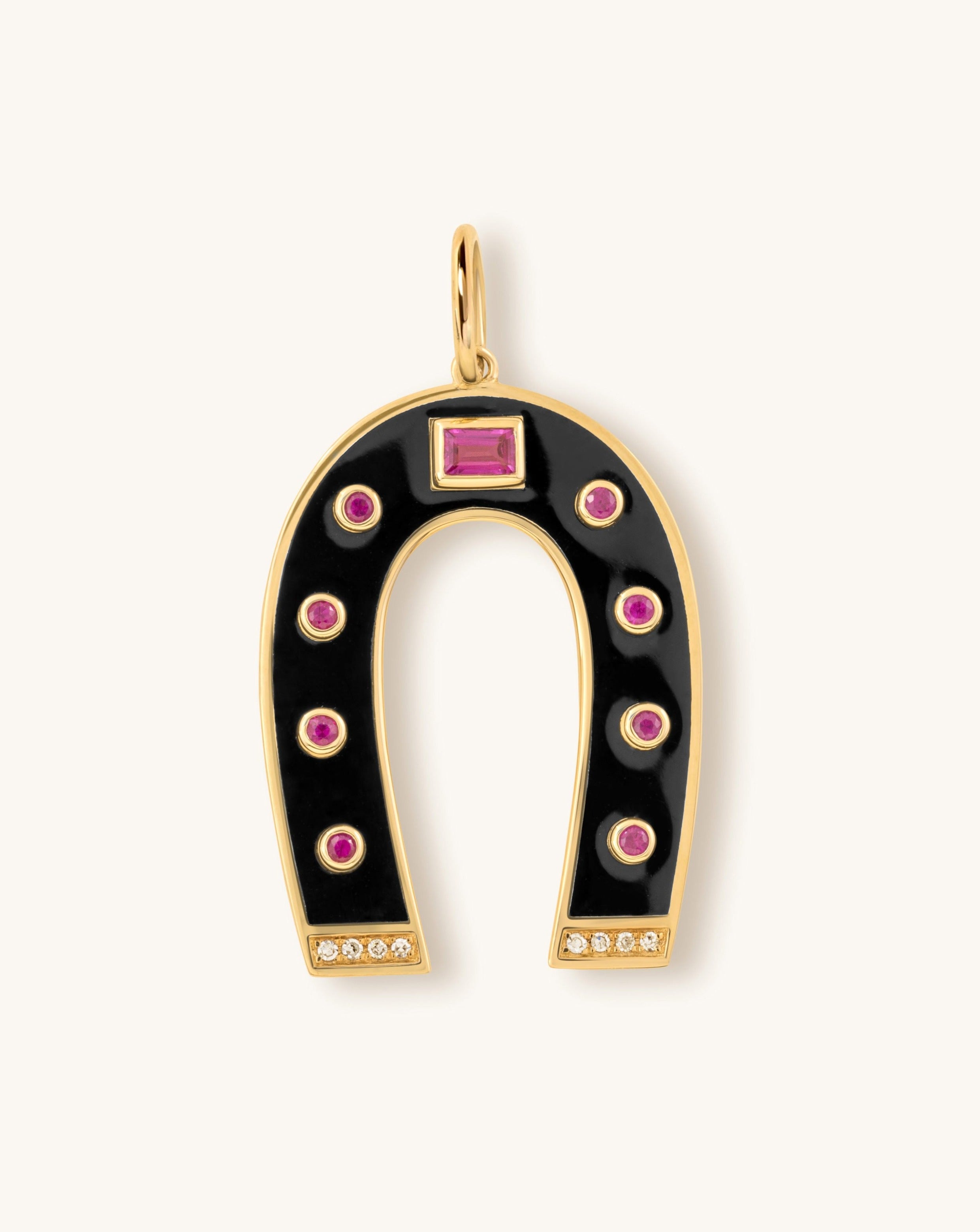 Enamel and Gemstone Horseshoe Necklace Charm - Sparkle Society