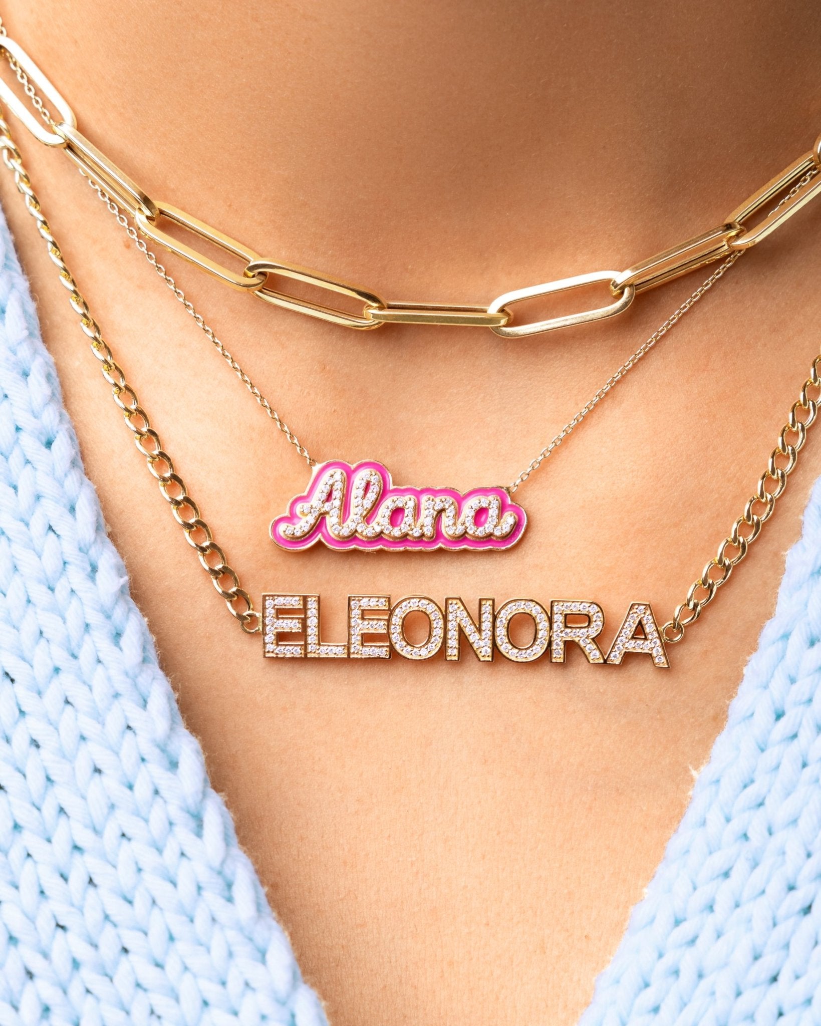 Enamel Outline Script Name Necklace - Sparkle Society