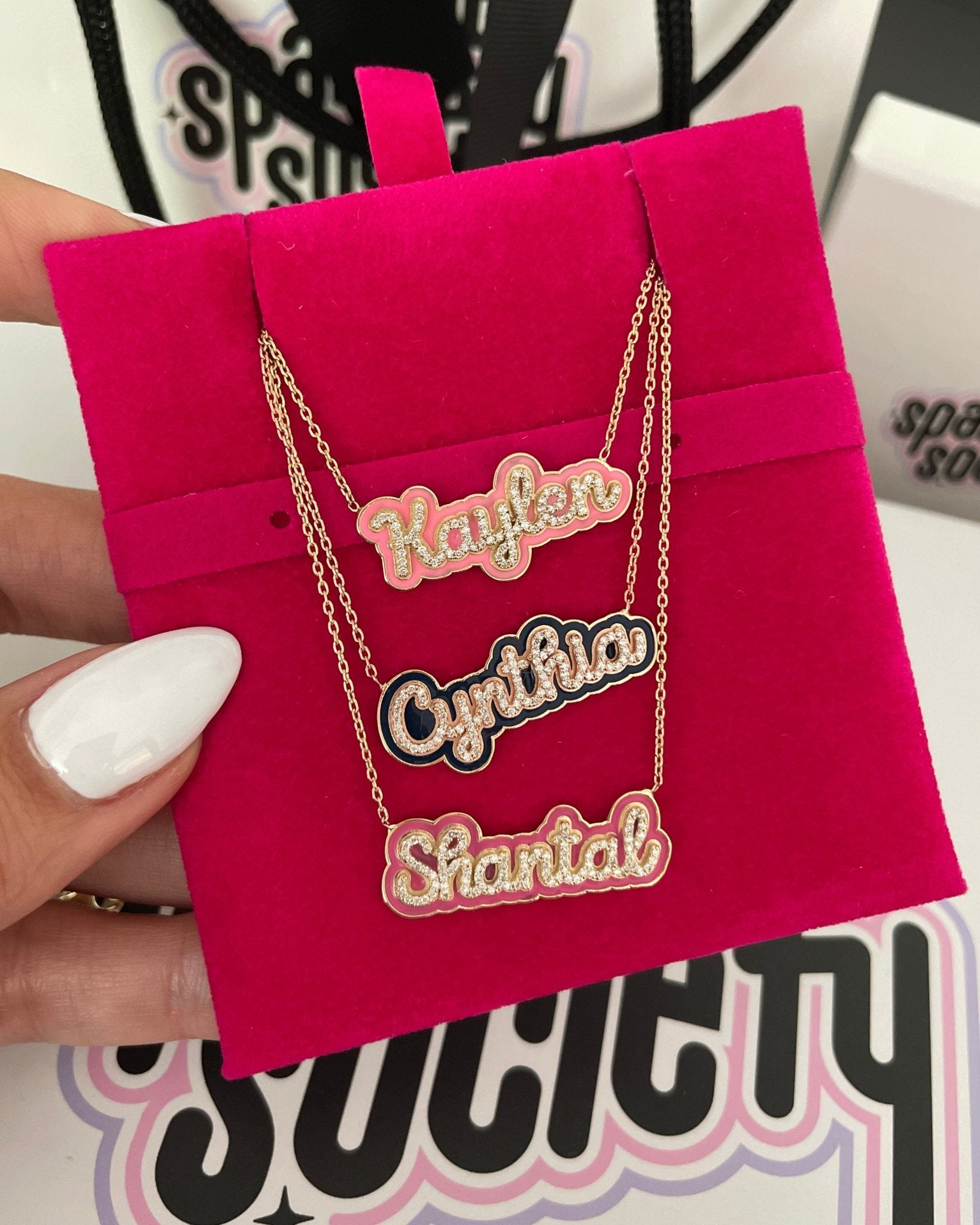 Enamel Outline Script Name Necklace - Sparkle Society