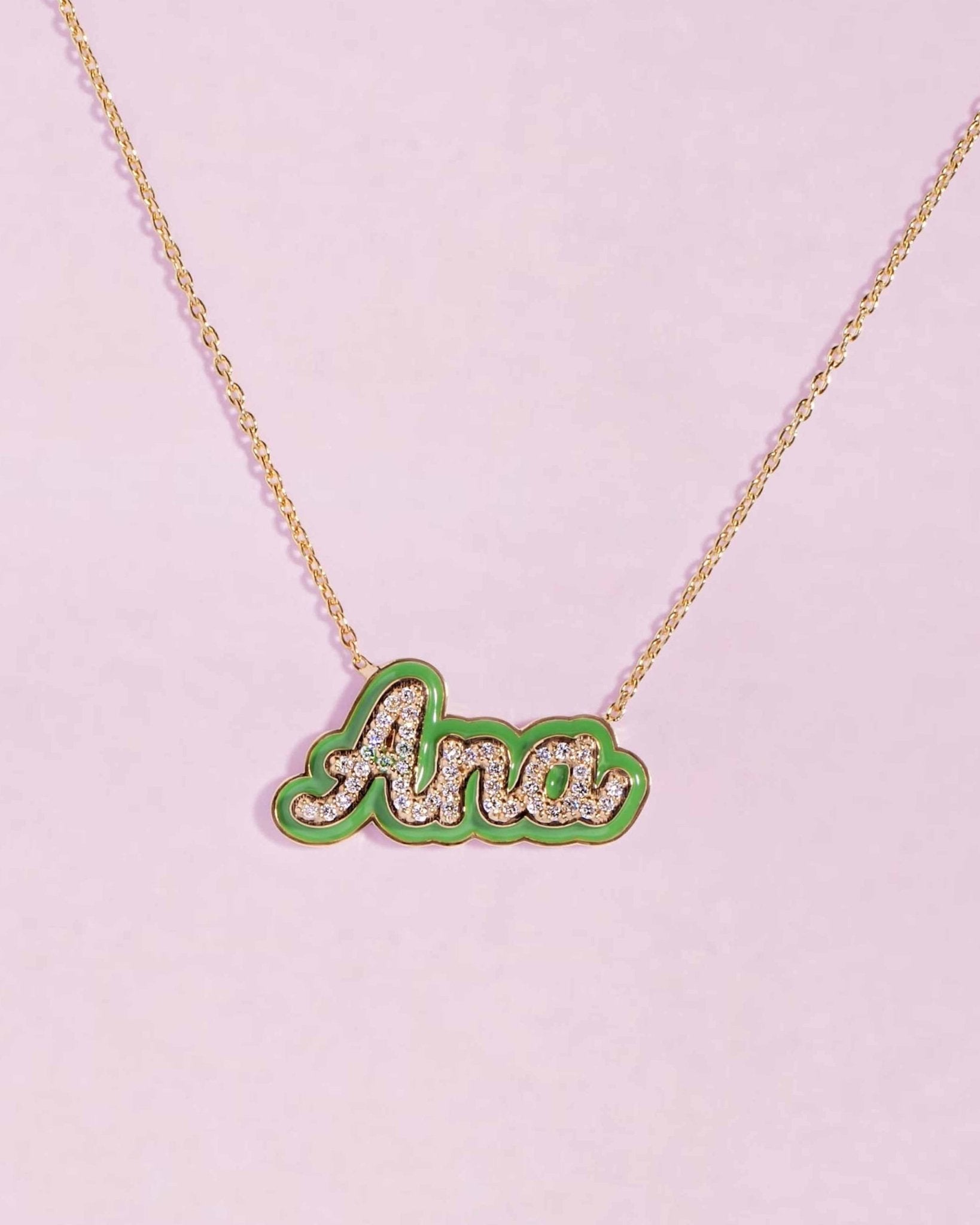 Enamel Outline Script Name Necklace - Sparkle Society