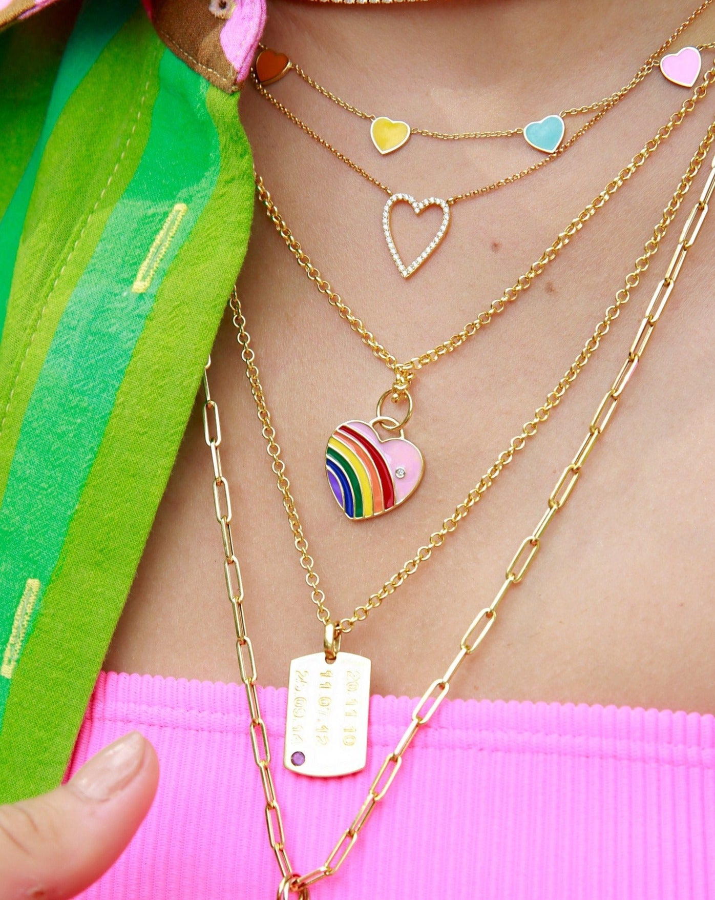 Enamel Rainbow Heart Necklace Charm - Sparkle Society