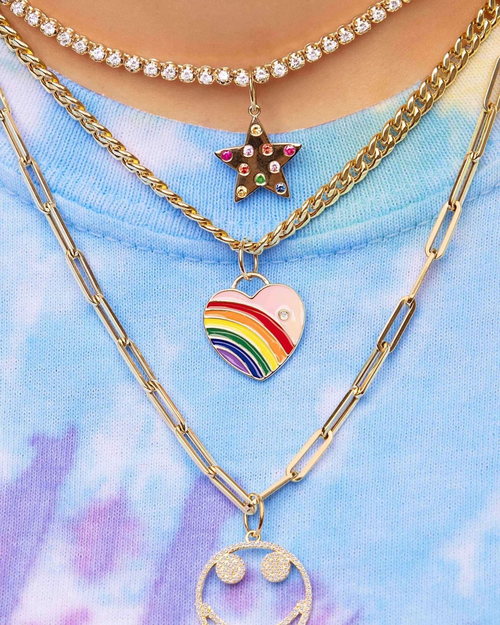 Enamel Rainbow Heart Necklace Charm - Sparkle Society