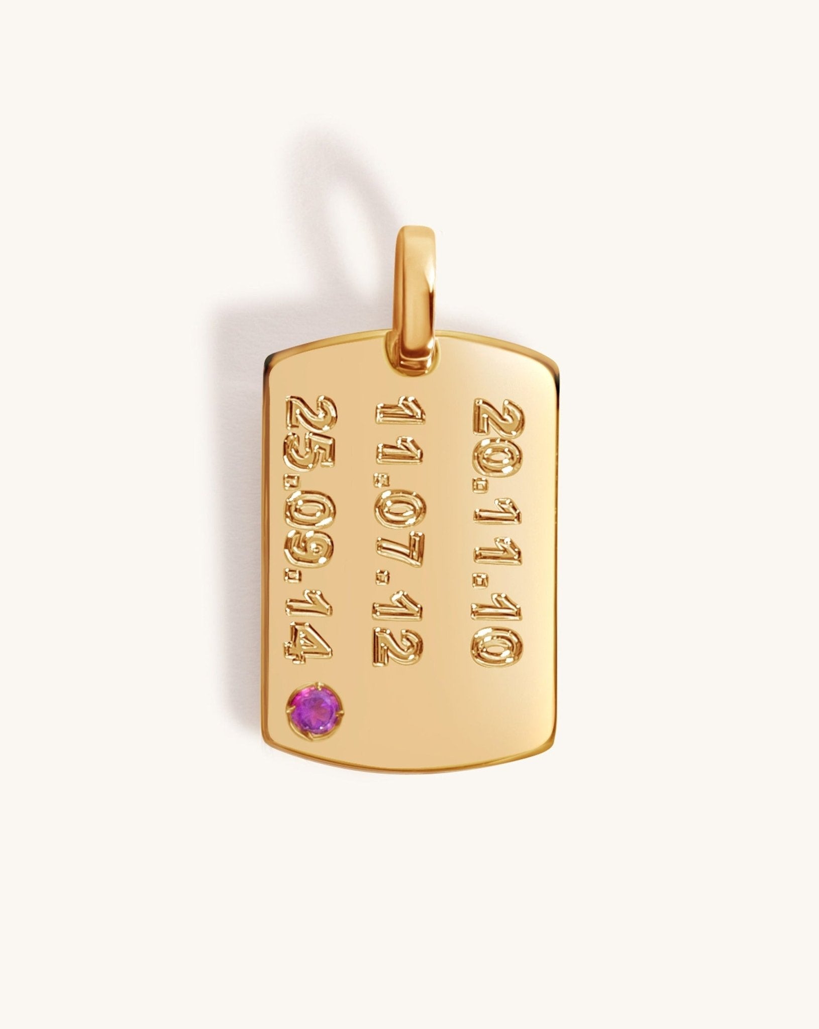 Engravable Solid Gold And Single Gemstone ID Tag - Sparkle Society
