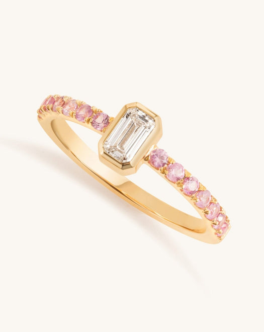 Fancy Diamond Bezel Gemstone Band Ring - Sparkle Society