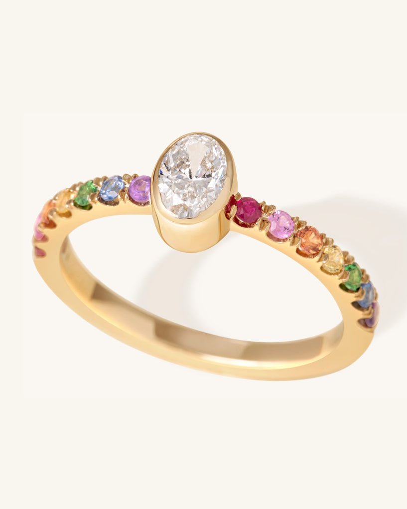 Fancy Diamond Bezel Rainbow Band Ring - Sparkle Society