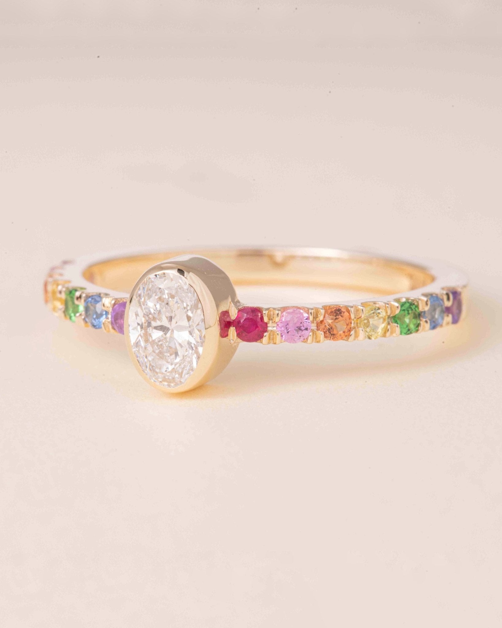 Fancy Diamond Bezel Rainbow Band Ring - Sparkle Society