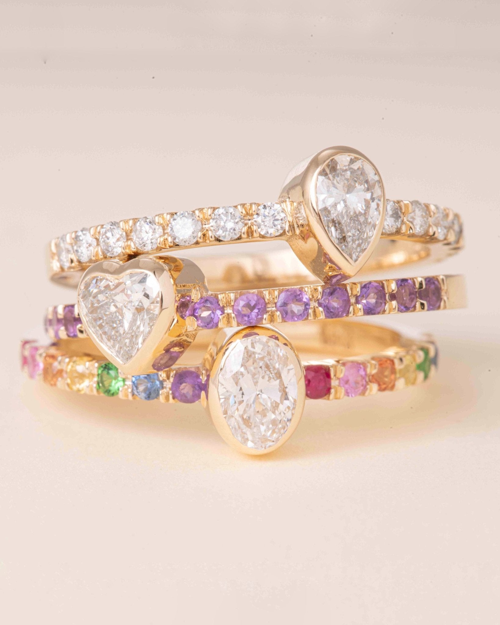 Fancy Diamond Bezel Rainbow Band Ring - Sparkle Society