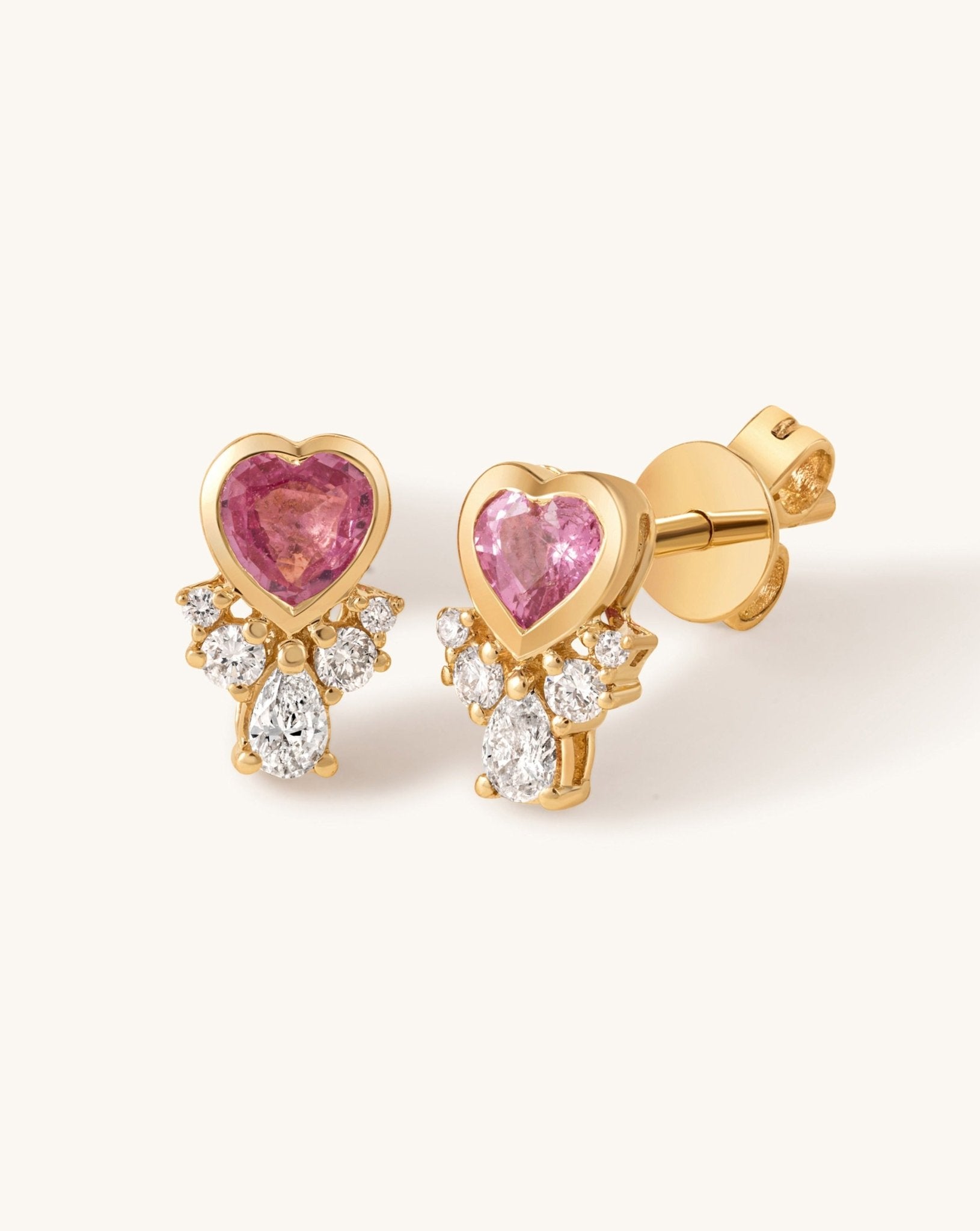 Gemstone and Diamond Heart Shape Studs - Sparkle Society