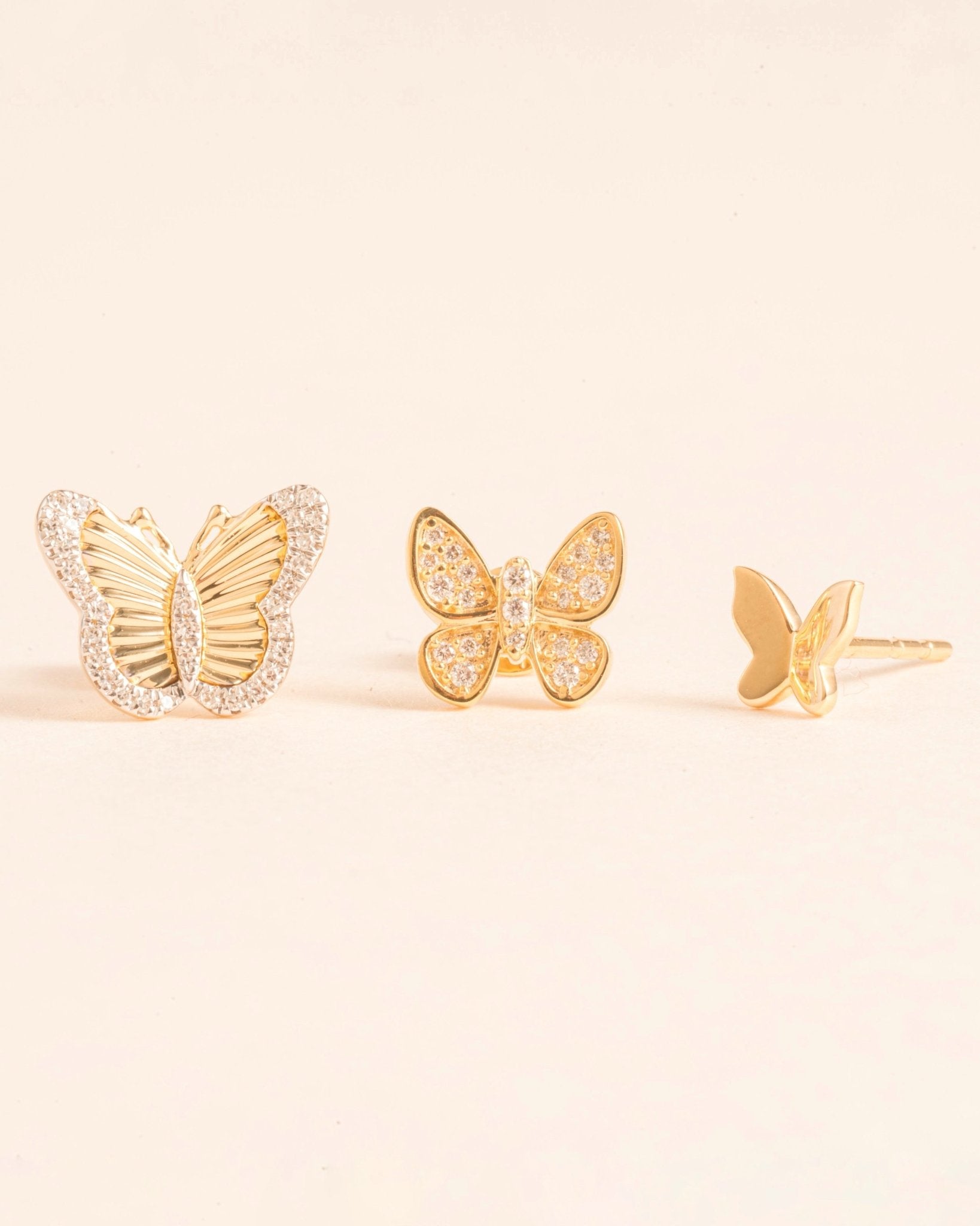 Gold And Diamond Butterfly Stud Earrings - Sparkle Society