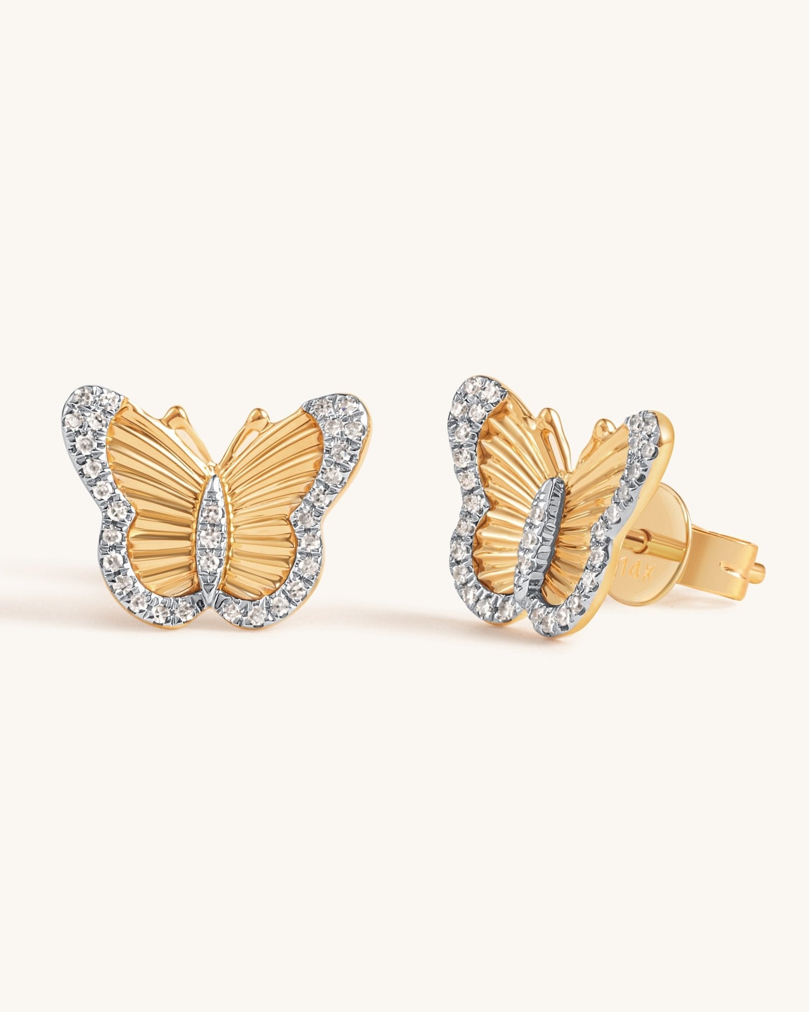 Gold And Diamond Butterfly Stud Earrings - Sparkle Society