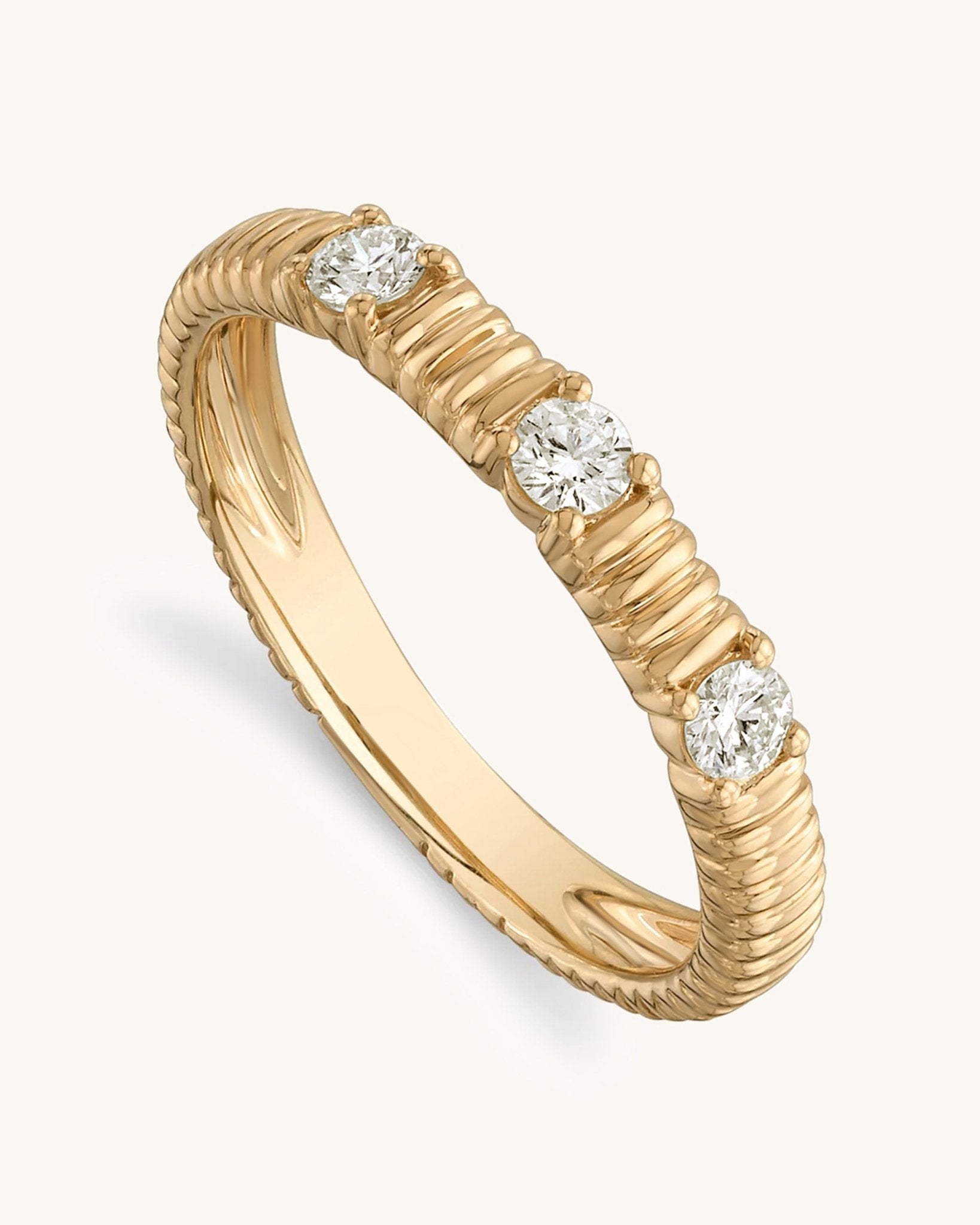 Gold and Diamond Fluted Band Ring - Sparkle Society