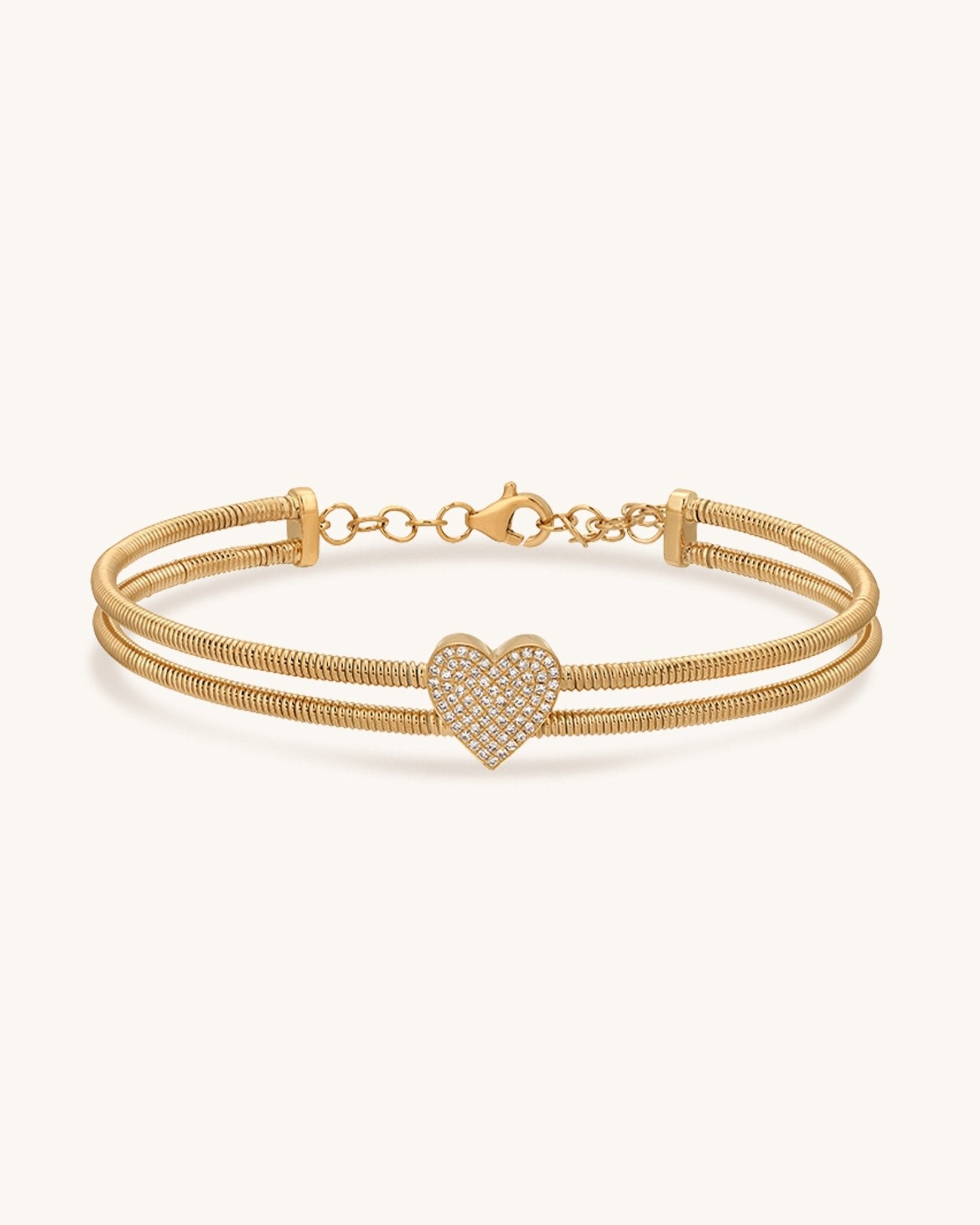 Gold and Diamond Heart Omega Bracelet - Sparkle Society