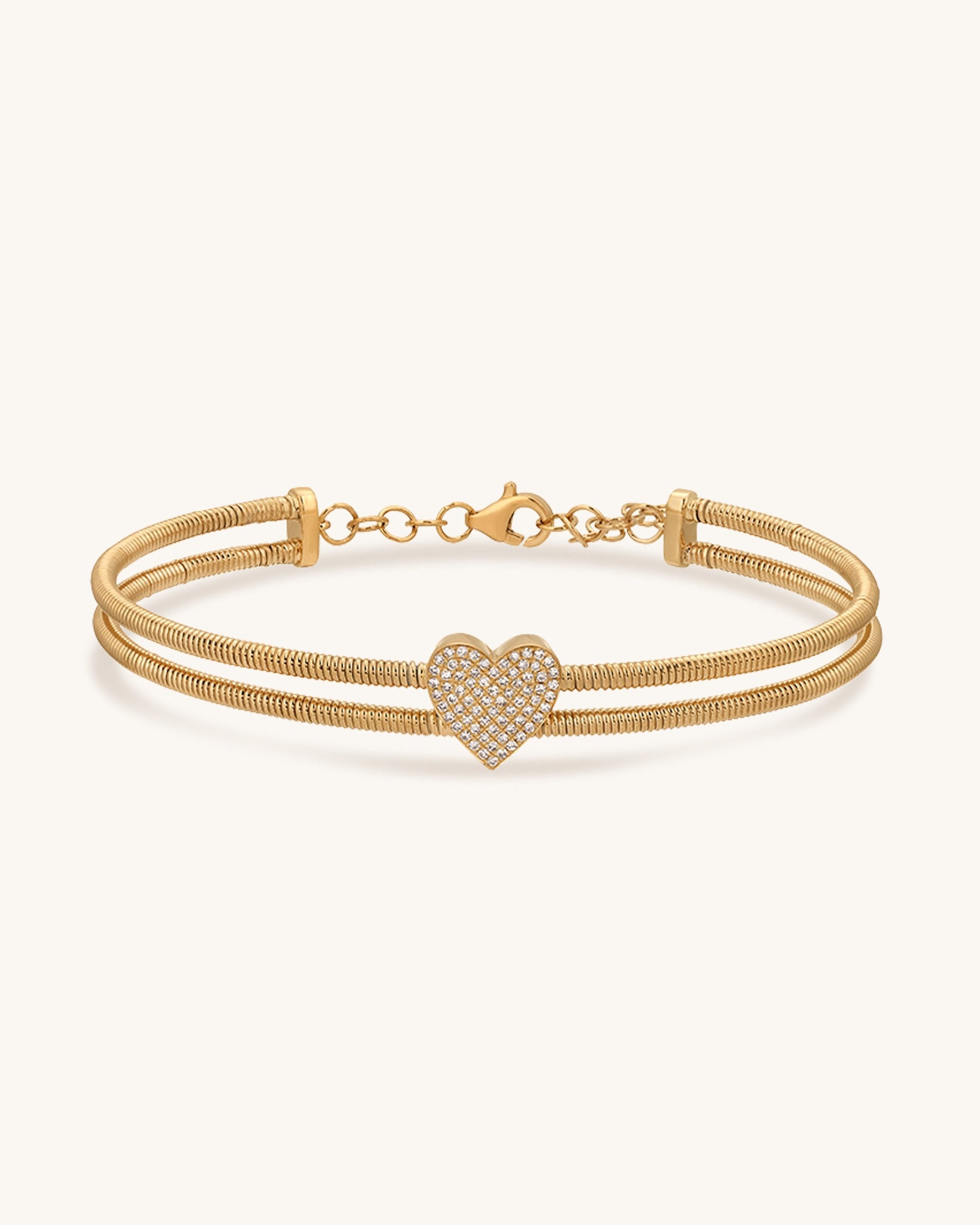 Gold and Diamond Heart Omega Bracelet - Sparkle Society