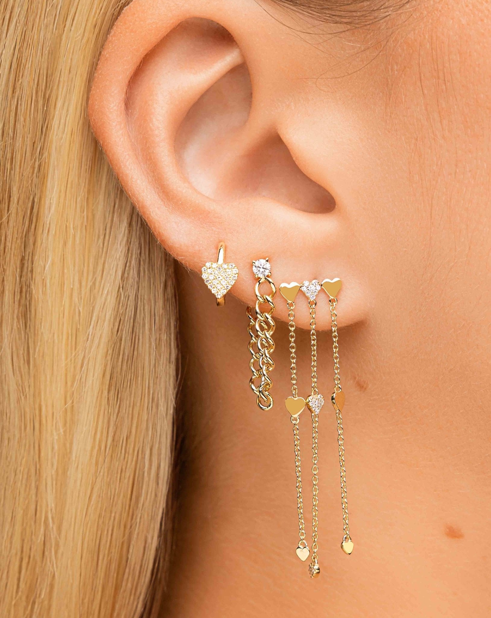 Gold And Diamond Multi Heart Drop Earrings - Sparkle Society